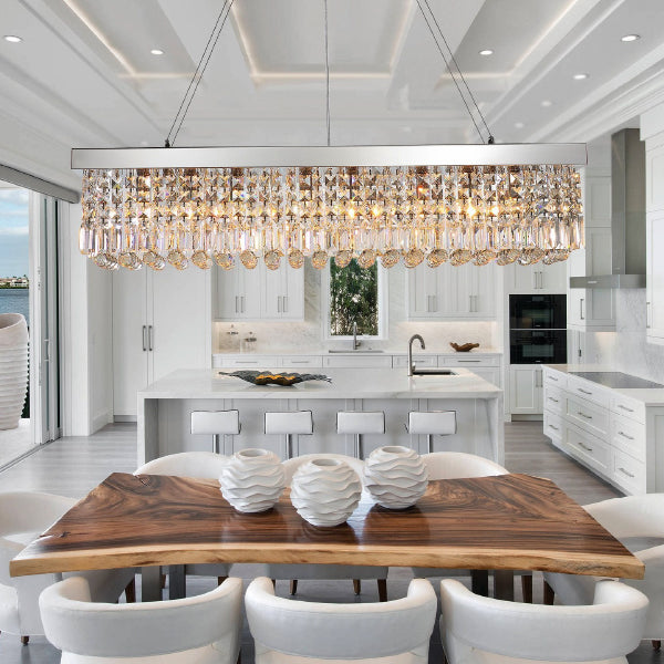Rectangular crystal raindrop chandelier for dining room | Sofary Lighting