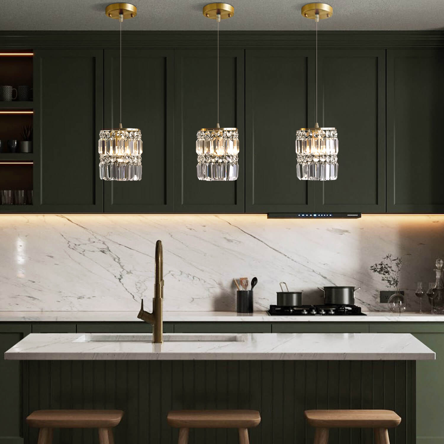 1- Light Gold Crystal Linear Pendant Light-diningroom-1 | Sofary Lighting