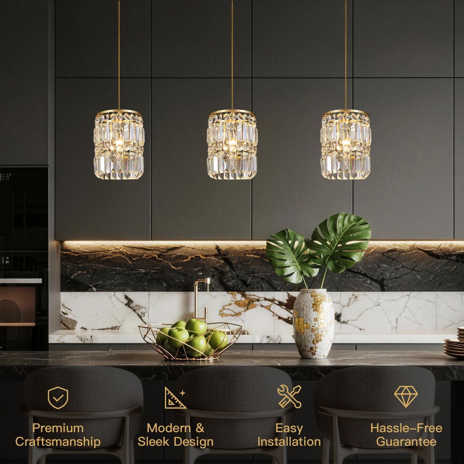 1-light-gold-crystal-linear-pendant-light-dining-room-3 | Sofary