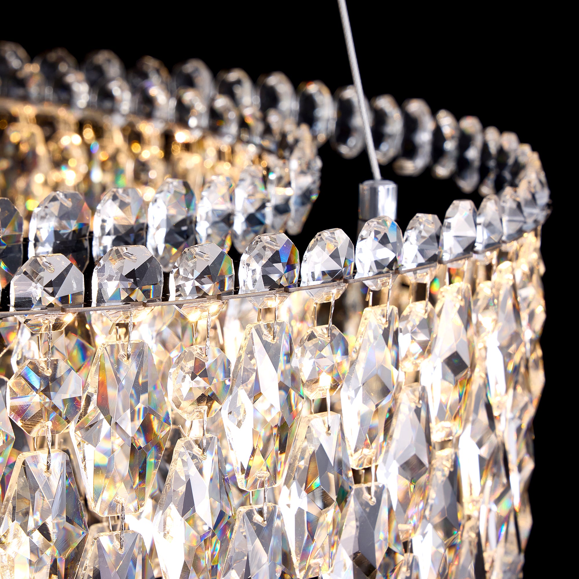 Celestara Modern Luxury Gold K9 Crystal Tiered Ring Chandelier