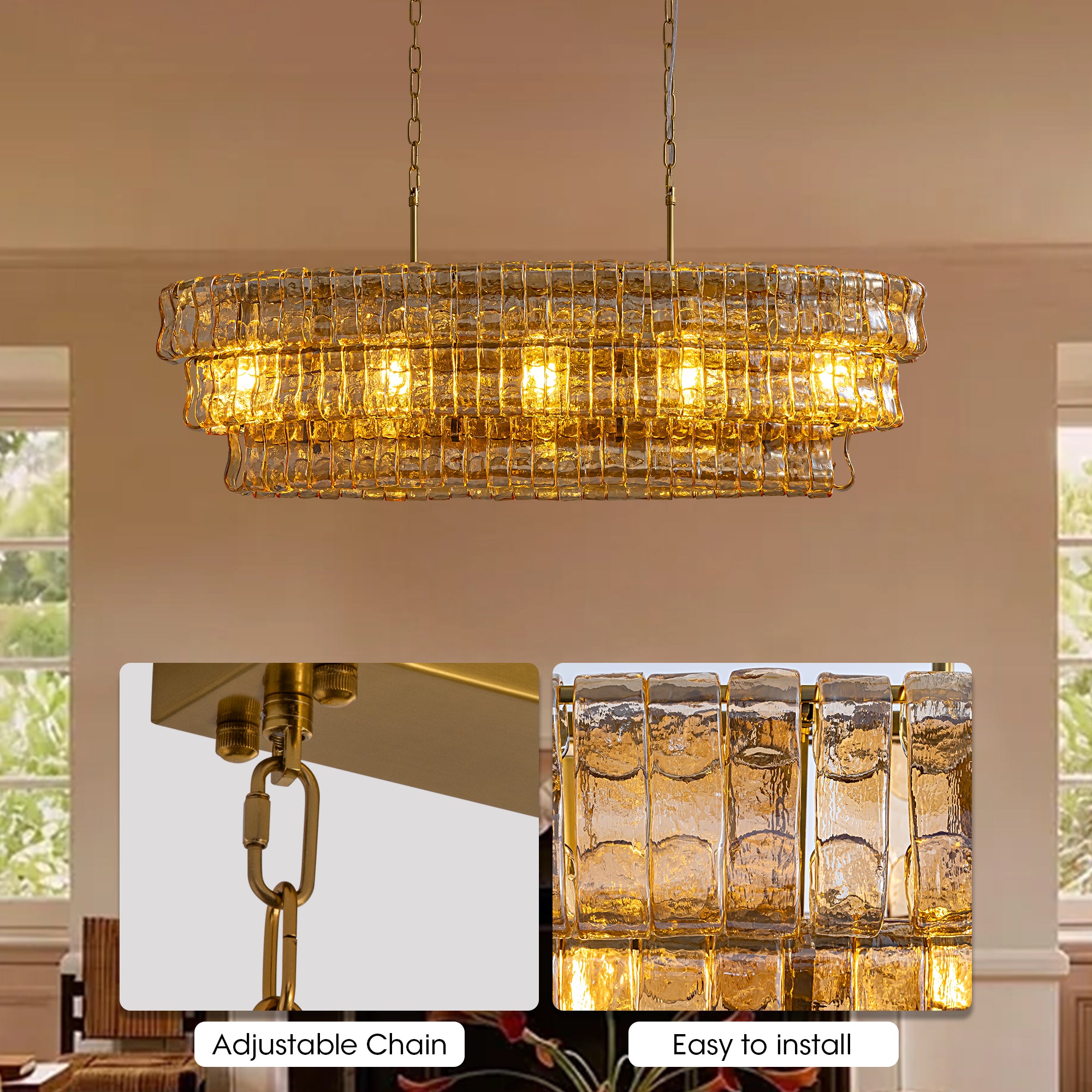 Amberra Modern Amber Glass Linear Chandelier