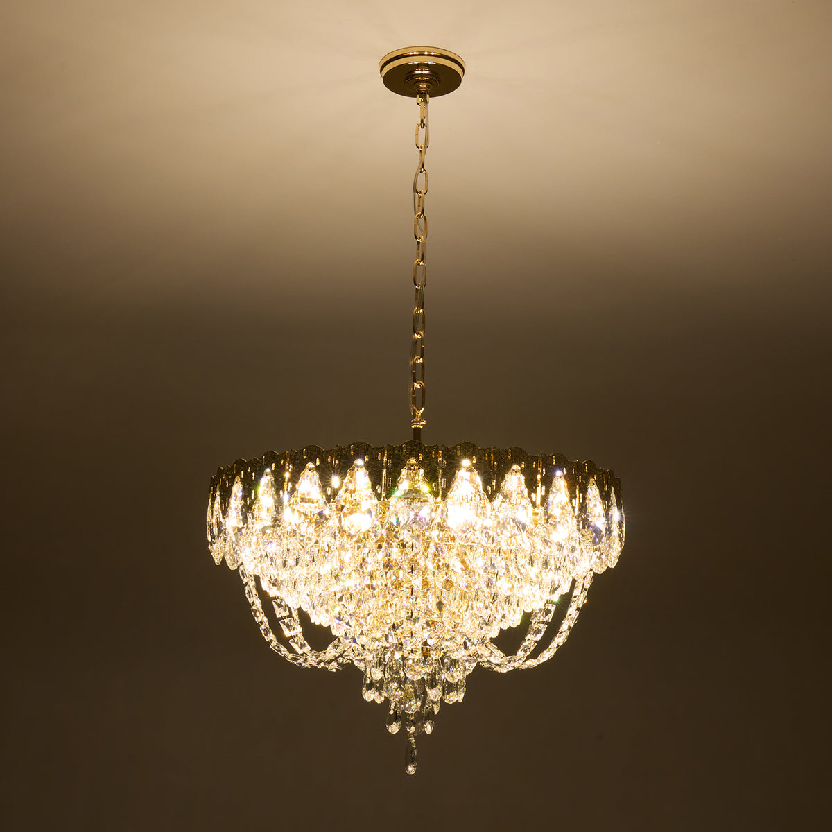 Auremont Classic Luxury Gold Crystal Cascading Round Chandelier