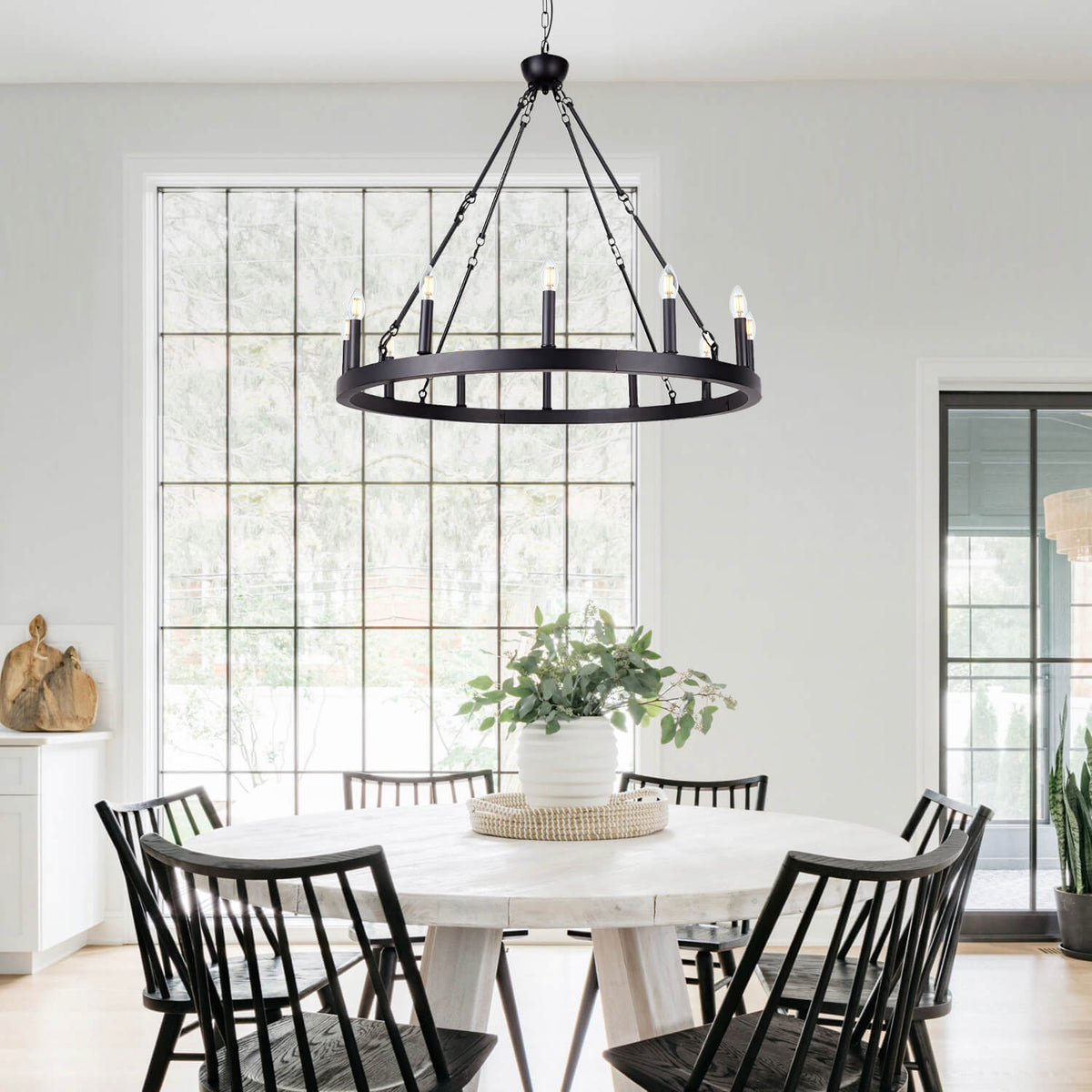 12 Lights Wagon Wheel Chandelier Blac...