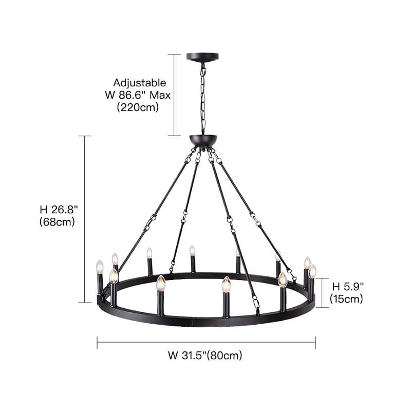 12 Lights Wagon Wheel Chandelier Black Round Globe Wrought Iron Pendant Lights-size | Sofary Lighting