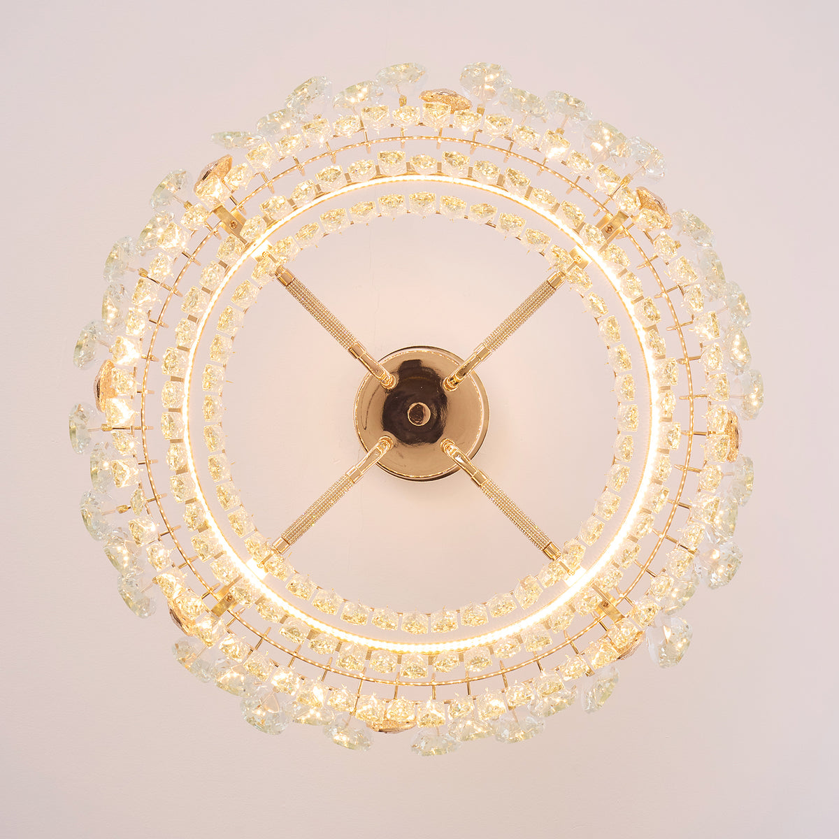 Delvienne Modern Luxury Gold Crystal Double-Tier Round Chandelier