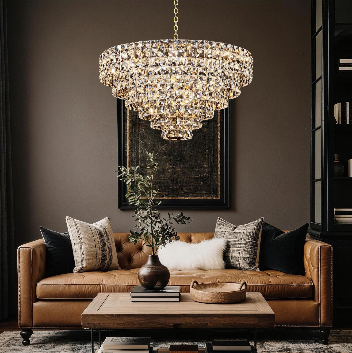 Aria Modern Chrome K9 Crystal Glacier Irregular Three-Color Dimming Chandelier