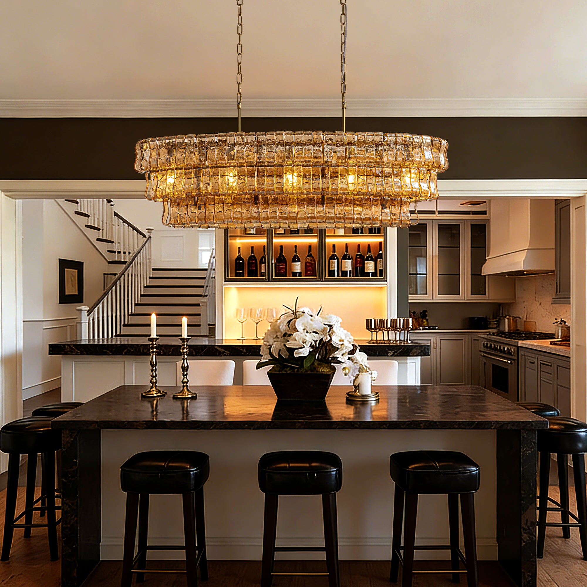 Amberra Modern Amber Glass Linear Chandelier