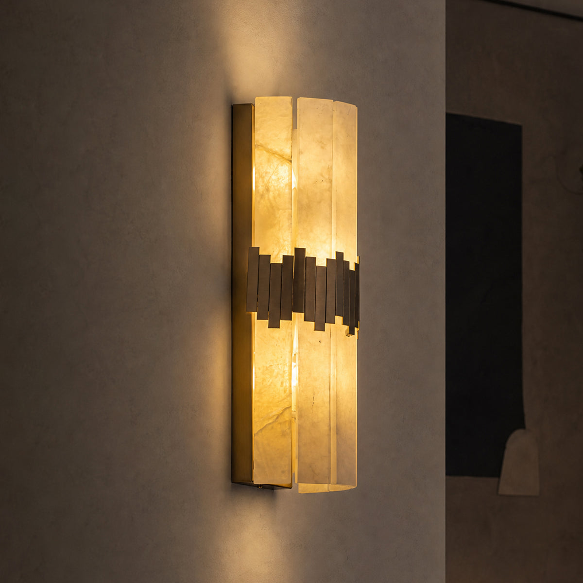 Avenor Modern Art Deco Gold Alabaster Geometric Wall Sconce