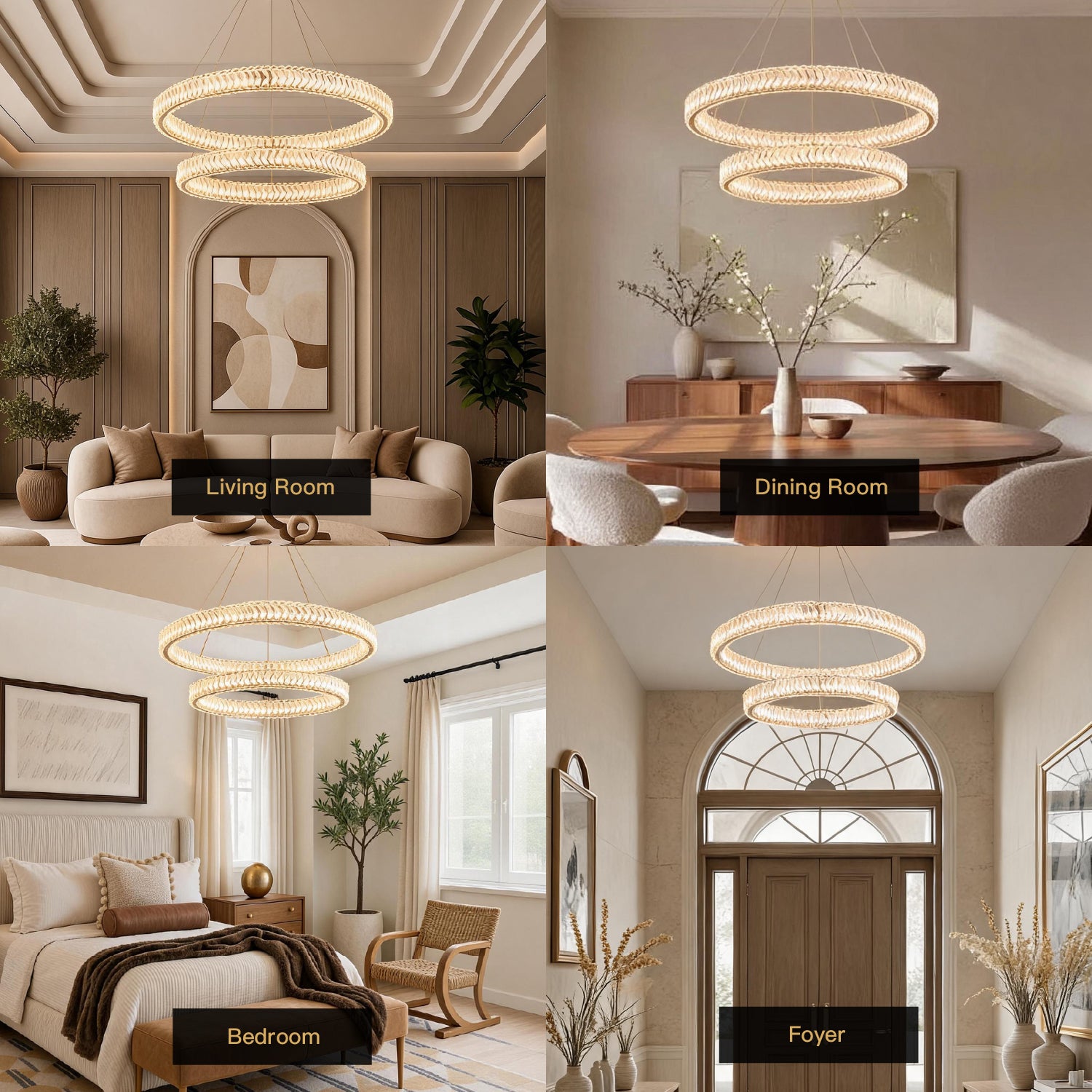 Lumina 2-Tier Modern Gold K9 Crystal Double Ring Chandelier