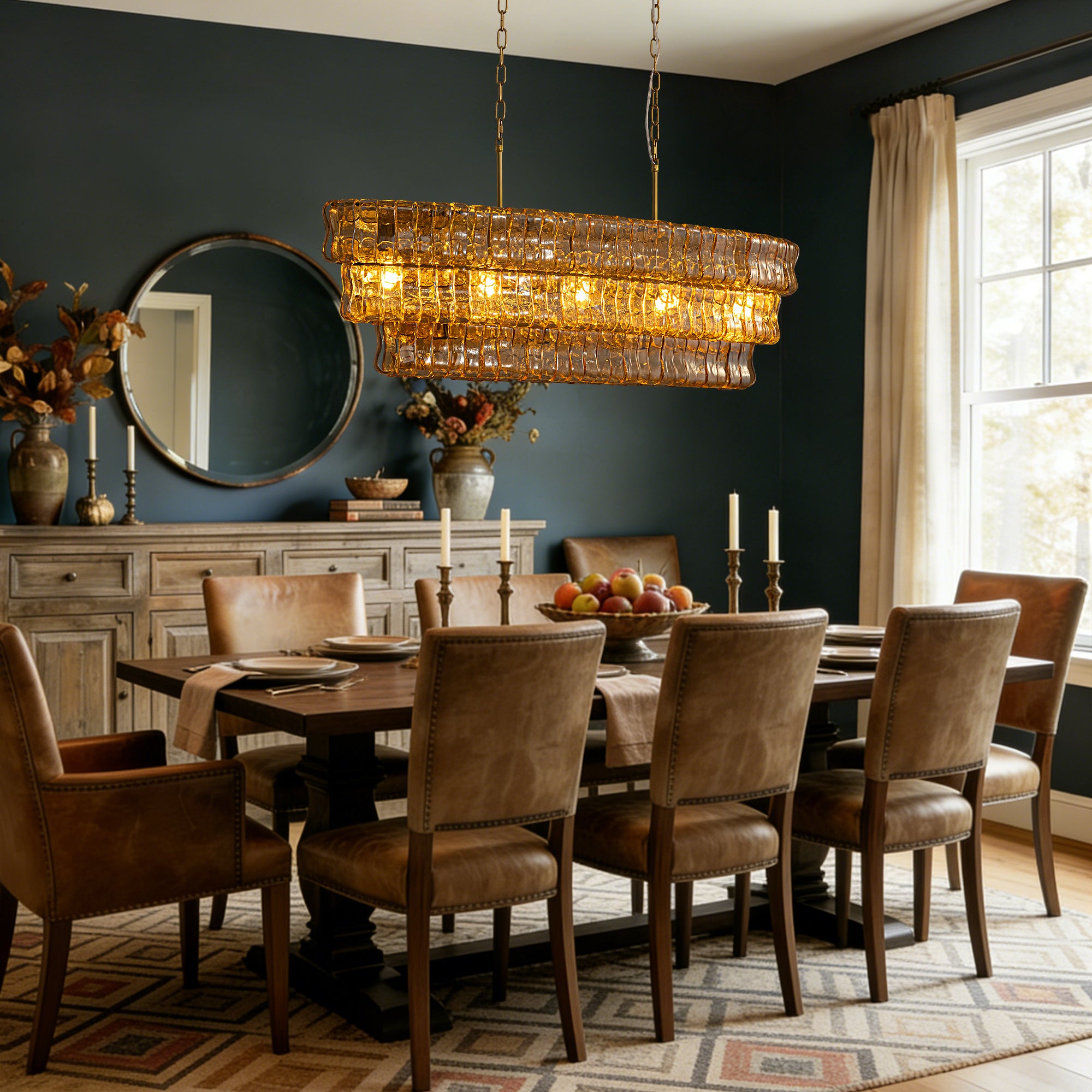 Amberra Modern Amber Glass Linear Chandelier