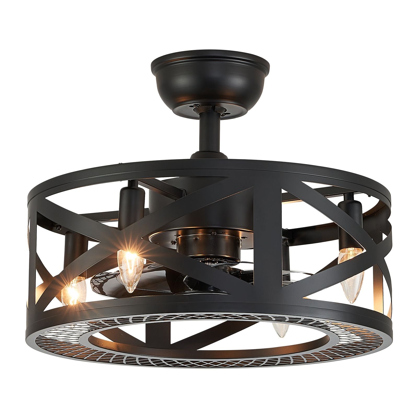 Modern Industrial Caged Ceiling Fan with Light