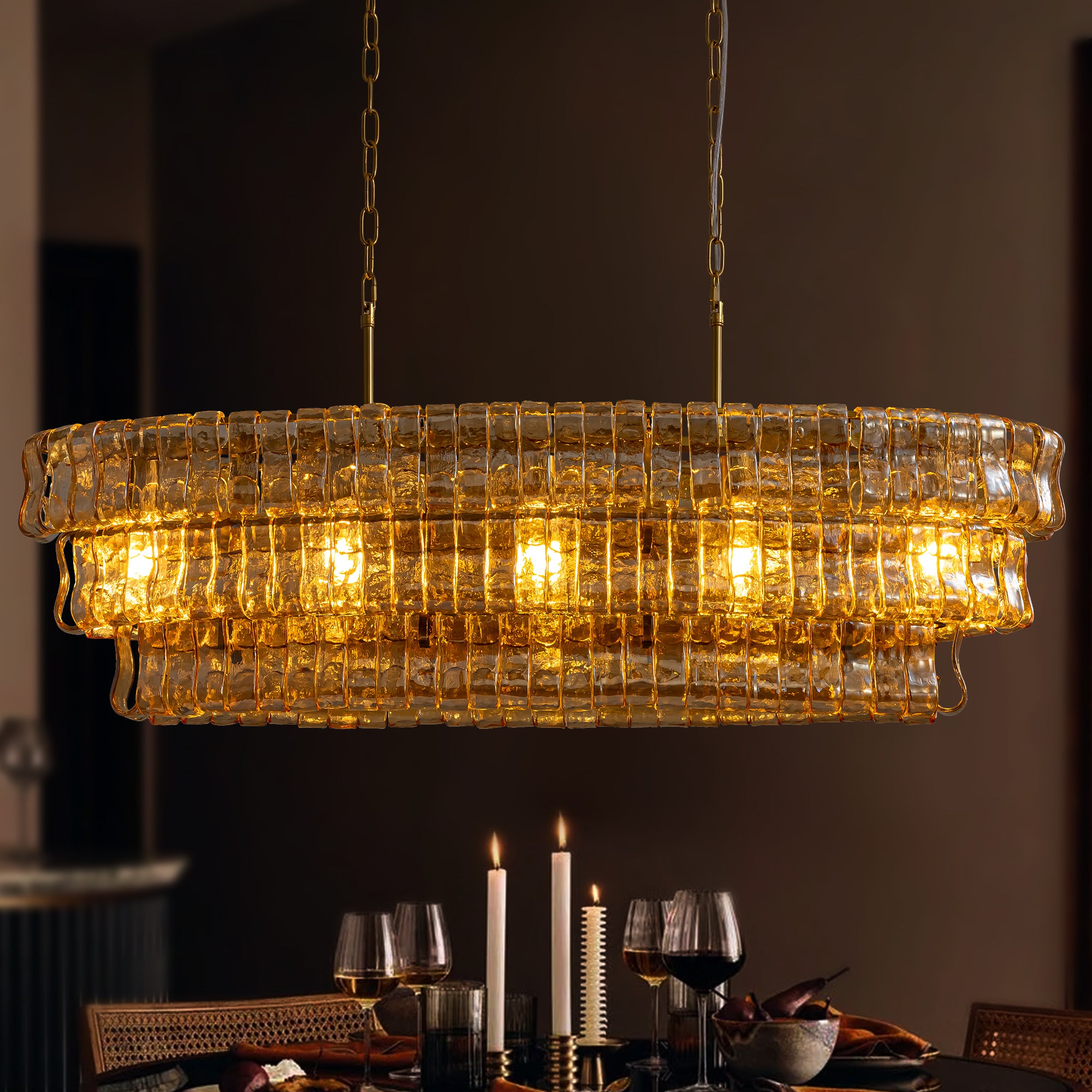 Amberra Modern Amber Glass Linear Chandelier