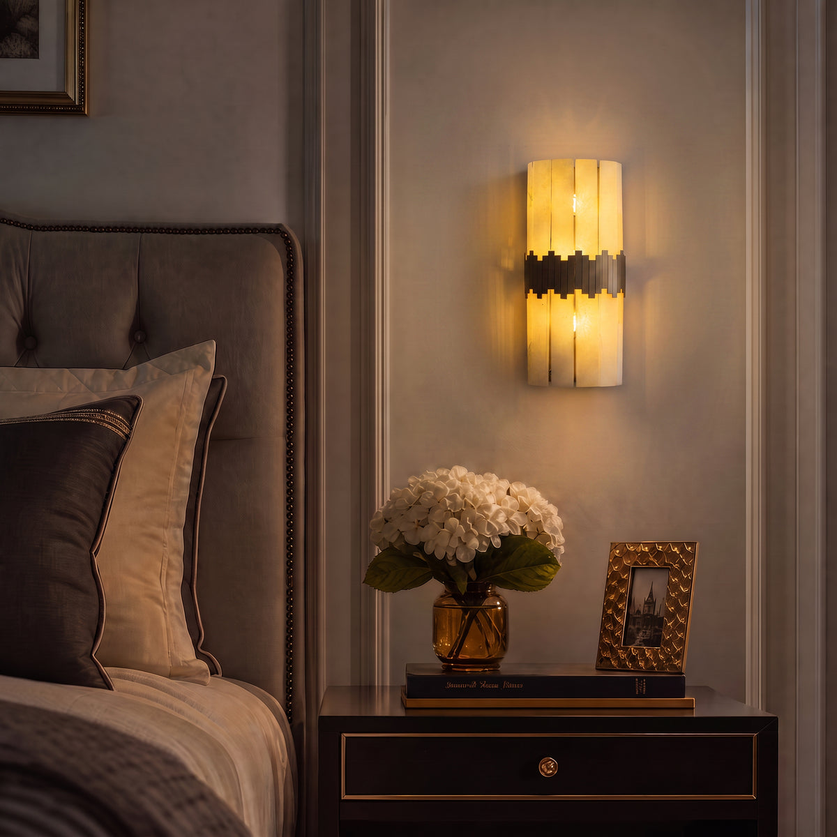 Avenor Modern Art Deco Gold Alabaster Geometric Wall Sconce