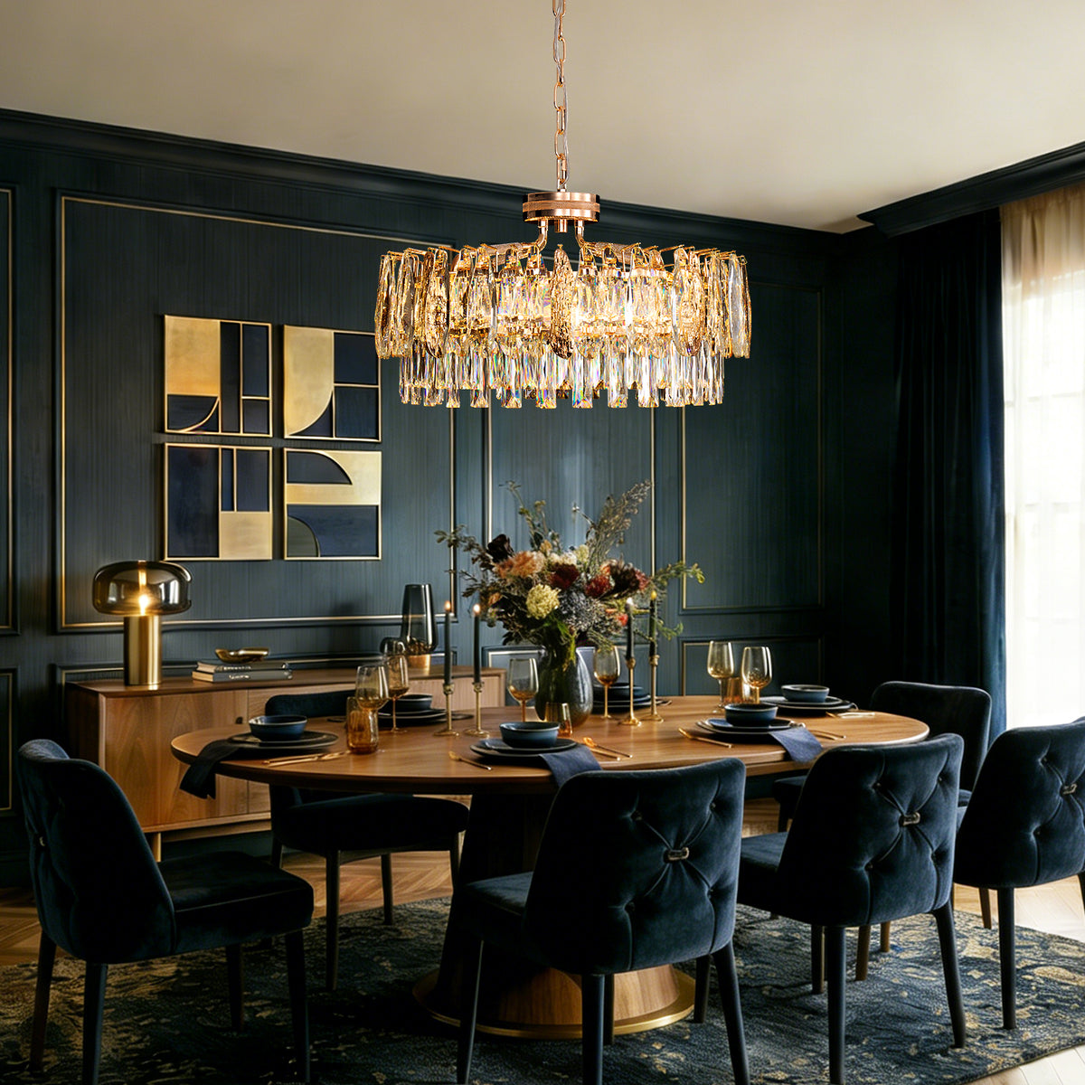 Delvienne Modern Luxury Gold Crystal Double-Tier Round Chandelier
