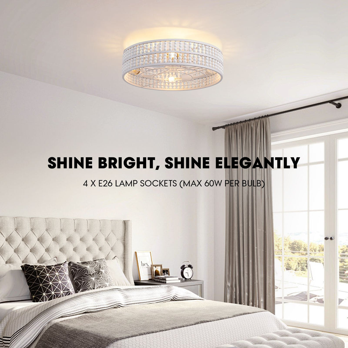 Shine bright, shine elegantly — 4 x E26 lamp sockets (max 60W per bulb), boho beaded crystal cage ceiling fan light, warm ambient glow | Sofary Lighting