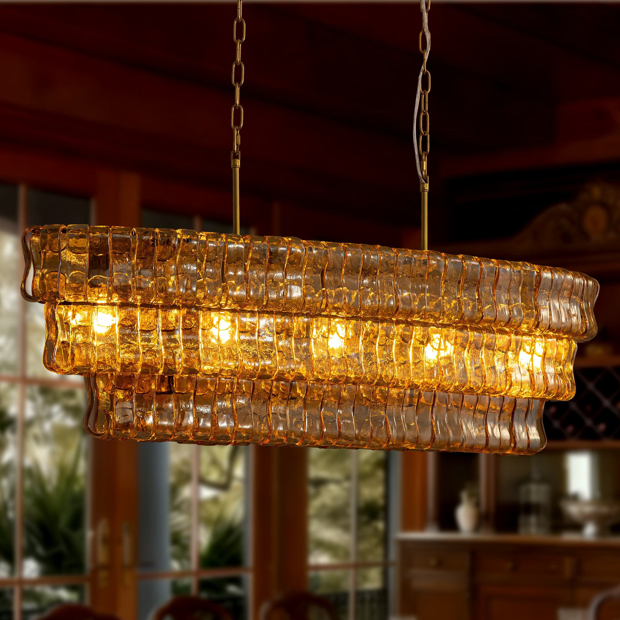 Amberra Modern Amber Glass Linear Chandelier