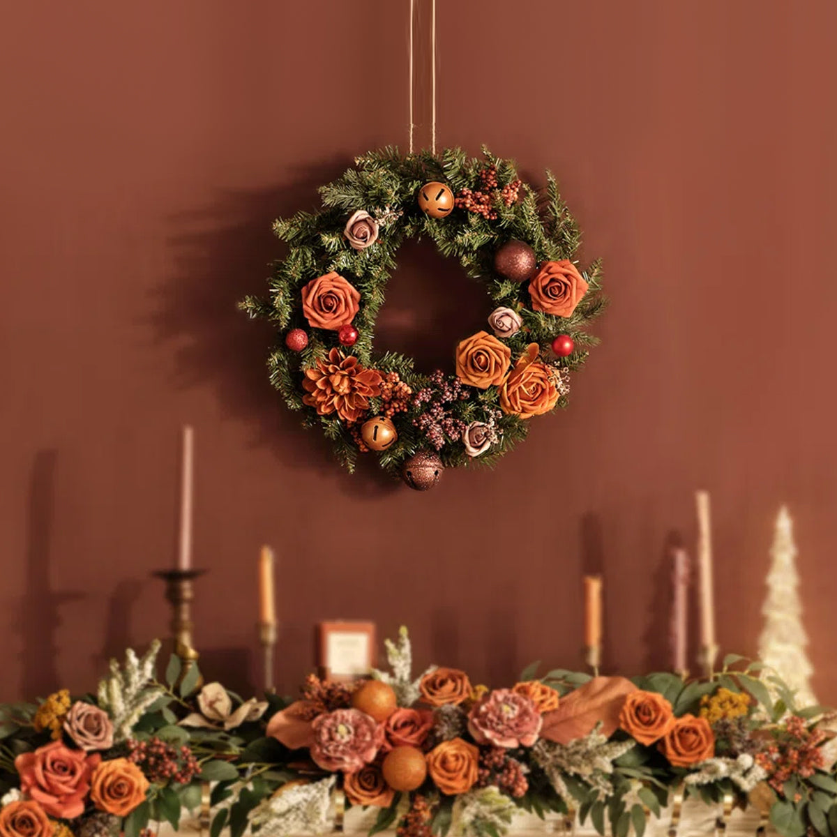 Artificial Flower Wreath for Front Door – 18" All-Season Floral Door & Wall Décor