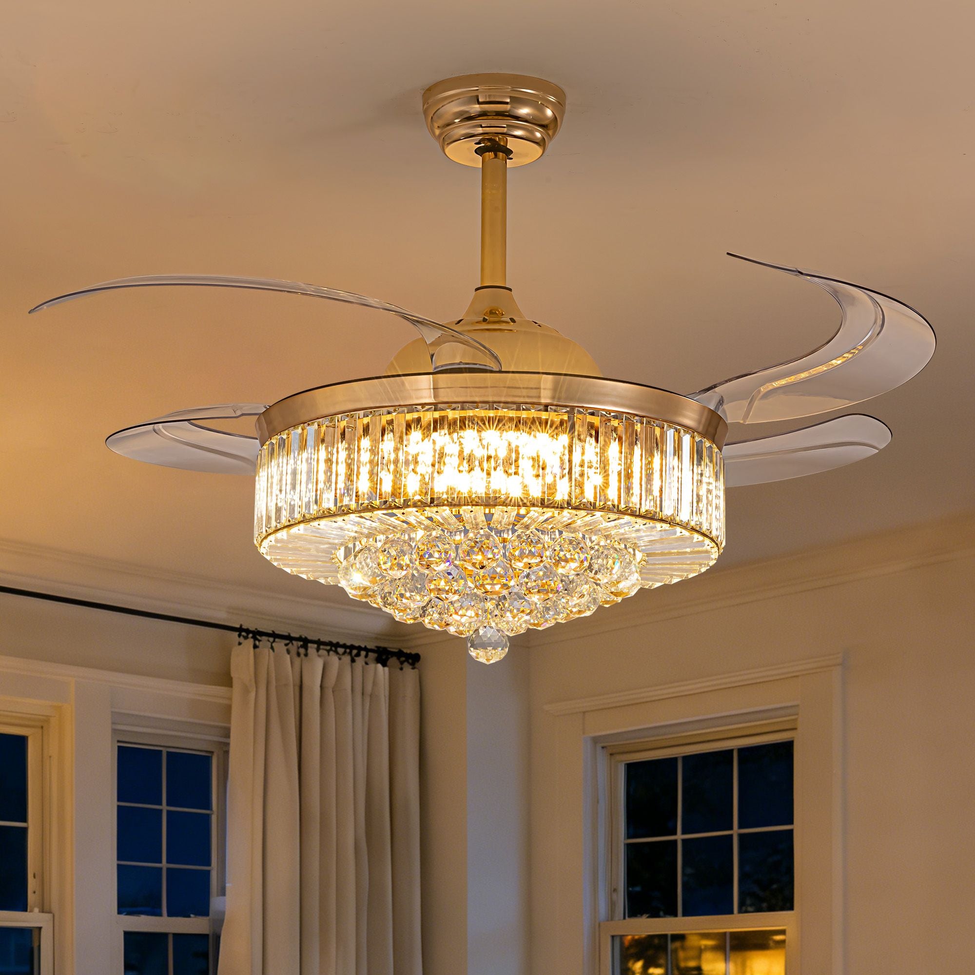 Luxury Crystal Ceiling Fan with Lights DC Motor & Dimmable LED Fandelier
