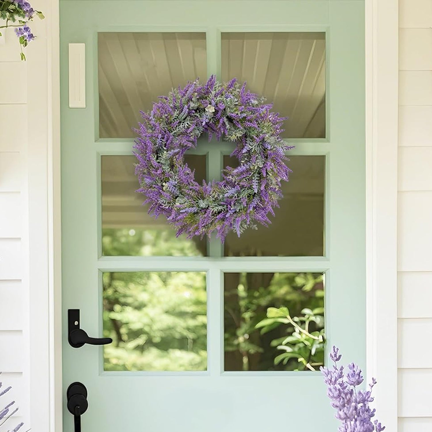 Artificial Purple Lavender Wreath for Front Door – 20" All-Season Floral Door & Wall Décor