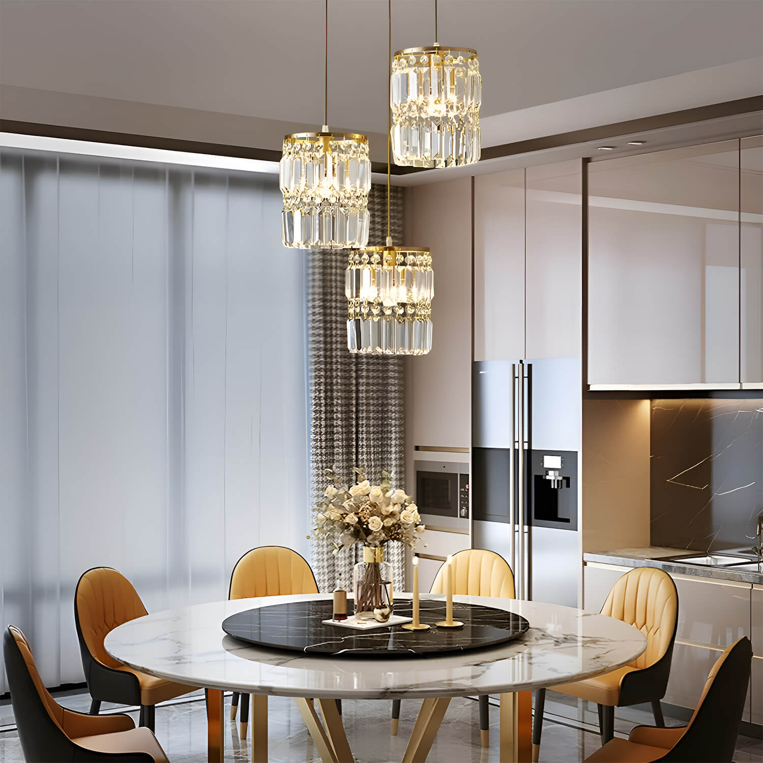 3-Light Gold Crystal Chandelier - Linear Pendant Light-3|Sofary