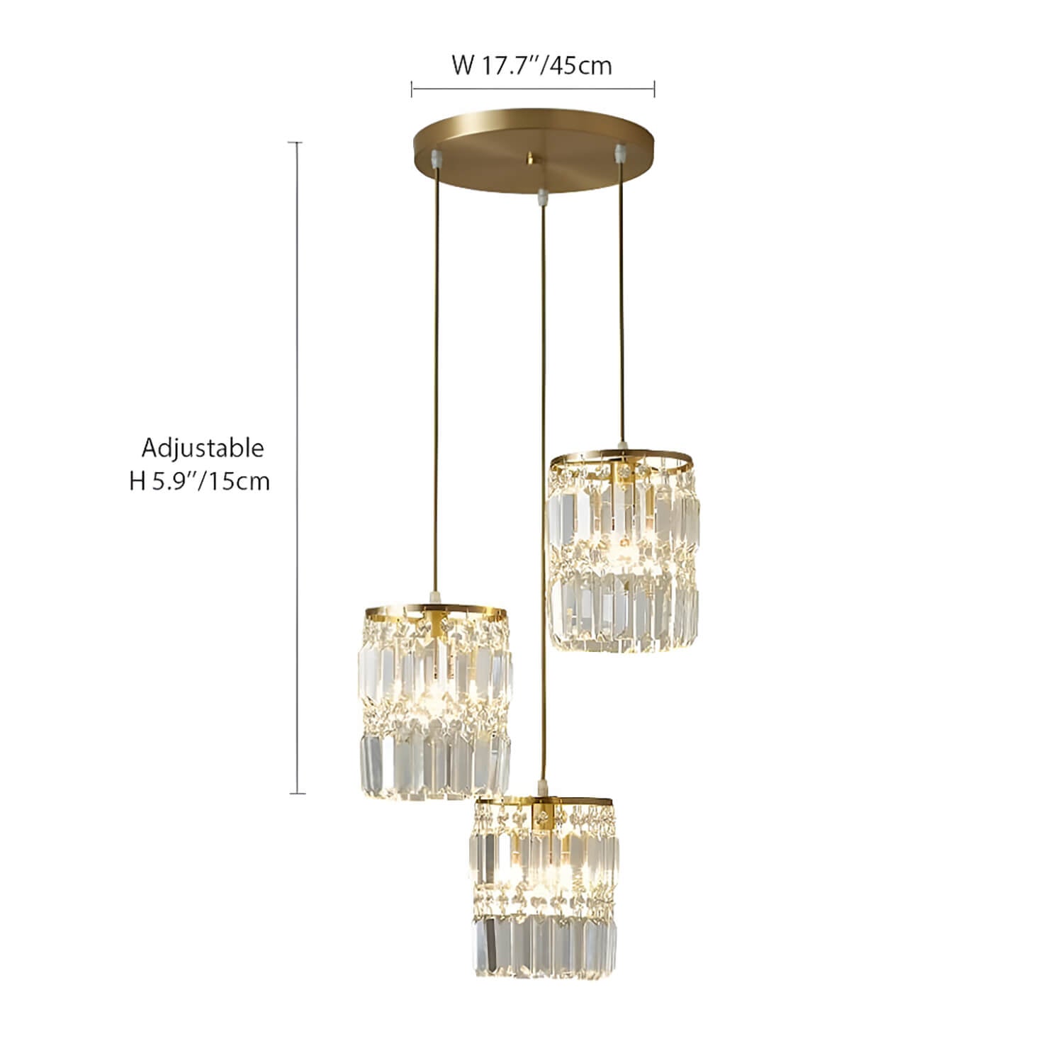 3-Light Gold Crystal Chandelier - Linear Pendant Light-size|Sofary