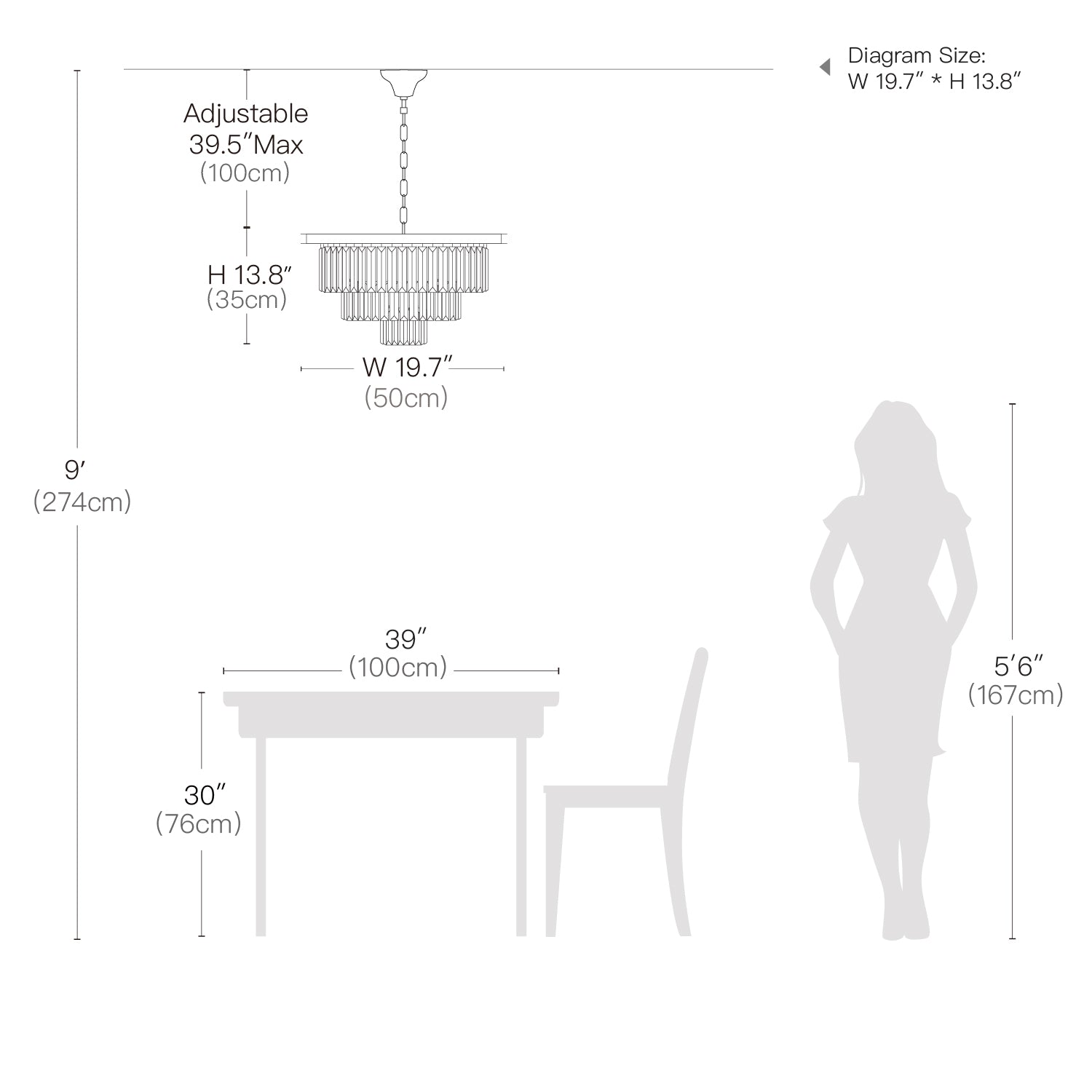 Modern 3-Tier Crystal Chandelier - Pendant Light-Size | Sofary Lighting