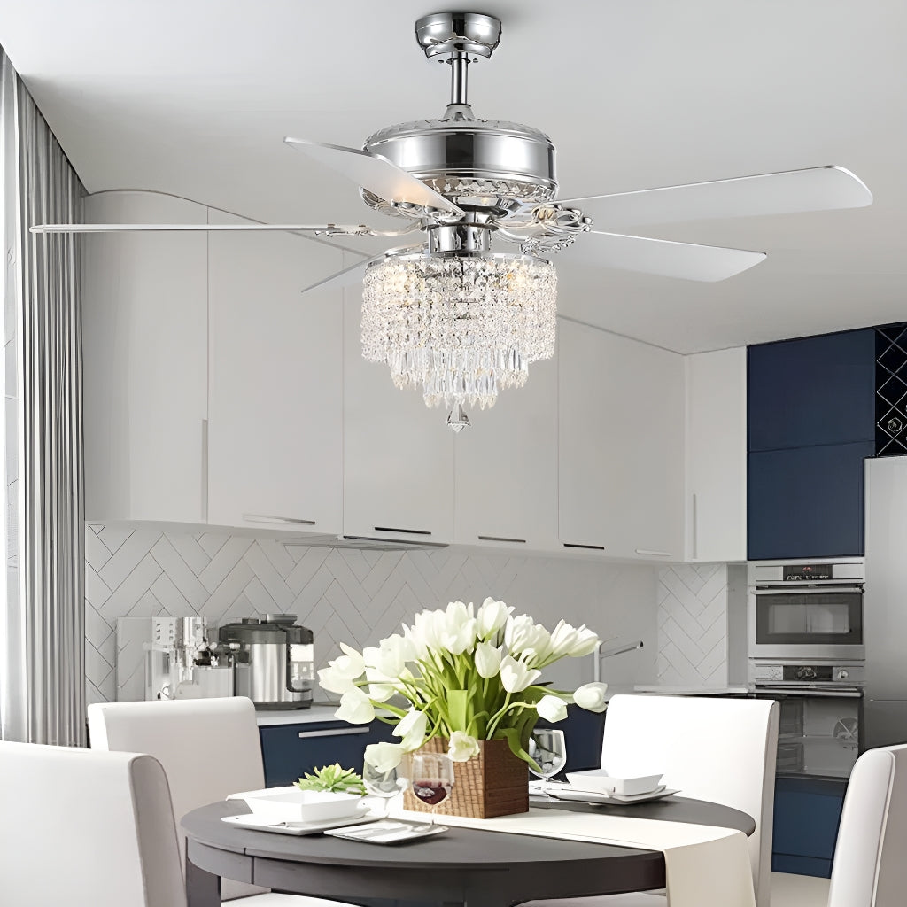 3 - Tier Raindrop Crystal Kitchen Ceiling Fan with Remote Control-living-room-1| Sofary