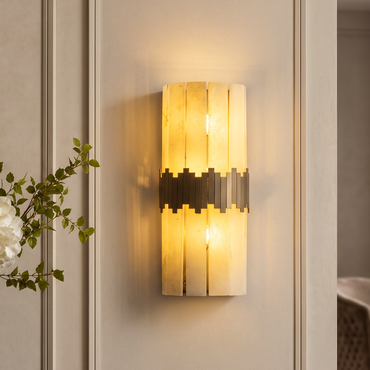 Avenor Modern Art Deco Gold Alabaster Geometric Wall Sconce