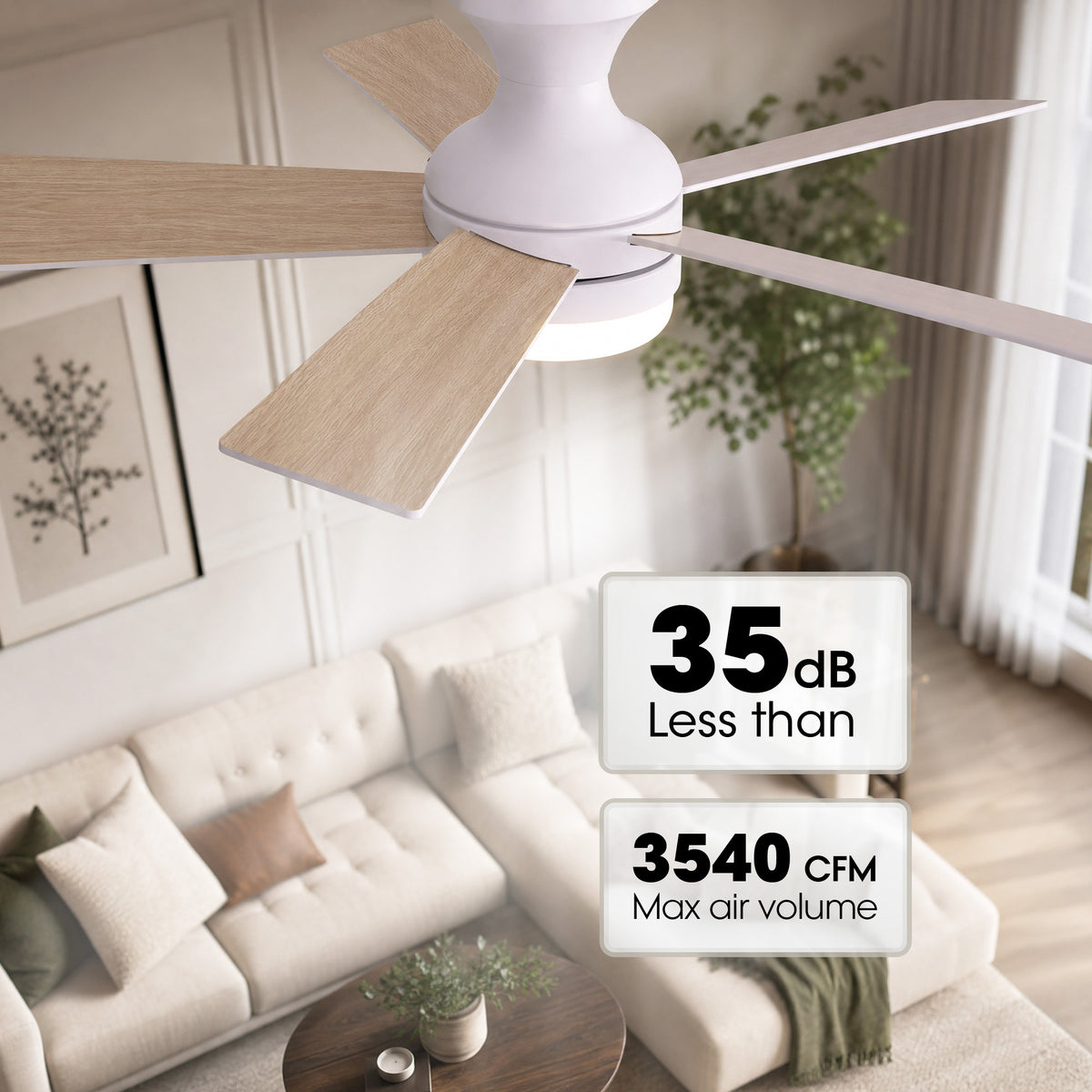 Whisper-quiet ceiling fan — less than 35dB noise, 3540 CFM max air volume, powerful yet silent performance | Sofary Lighting