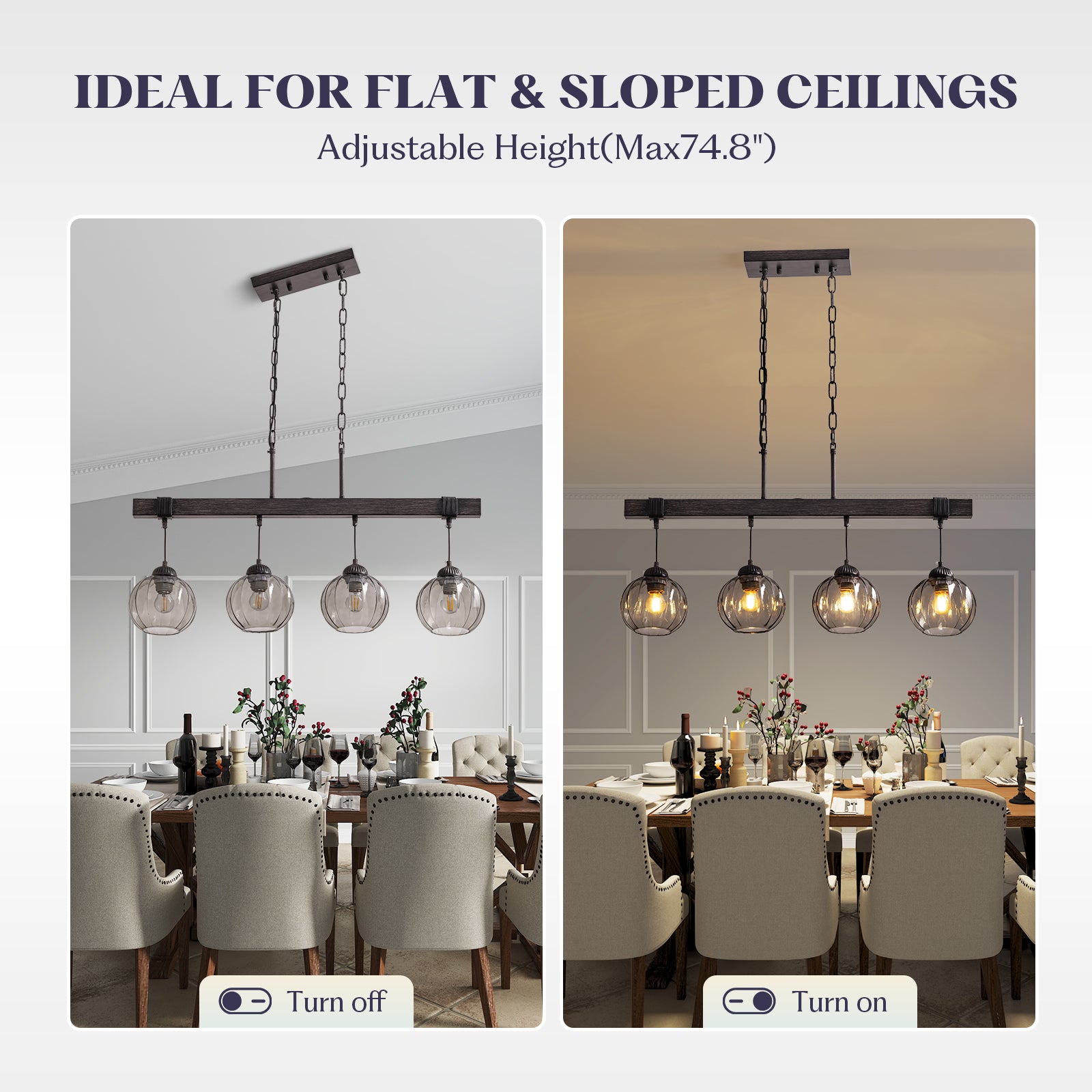 Rustora Farmhouse Dark Glass Globe Linear Island Chandelier