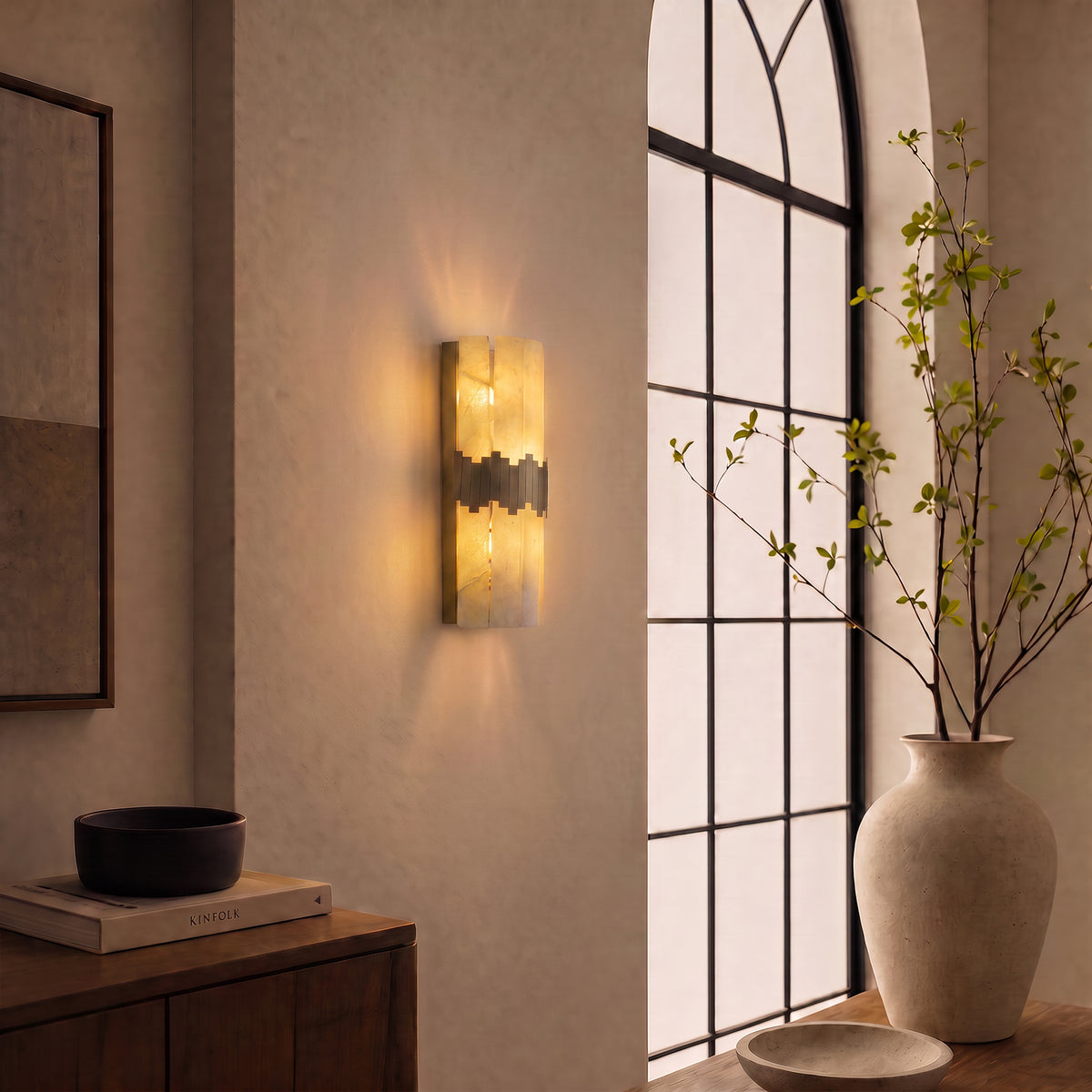 Avenor Modern Art Deco Gold Alabaster Geometric Wall Sconce