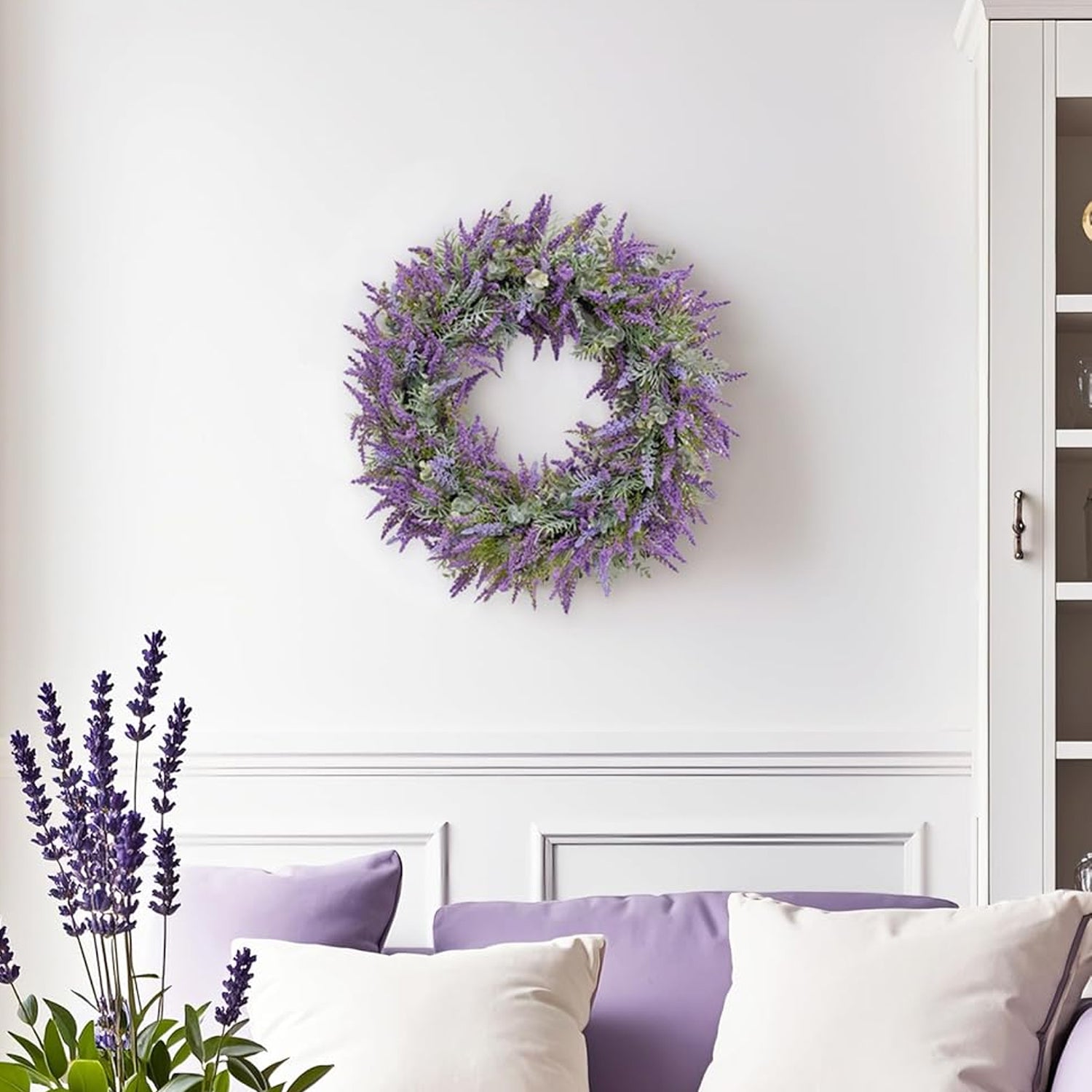 Artificial Purple Lavender Wreath for Front Door – 20" All-Season Floral Door & Wall Décor