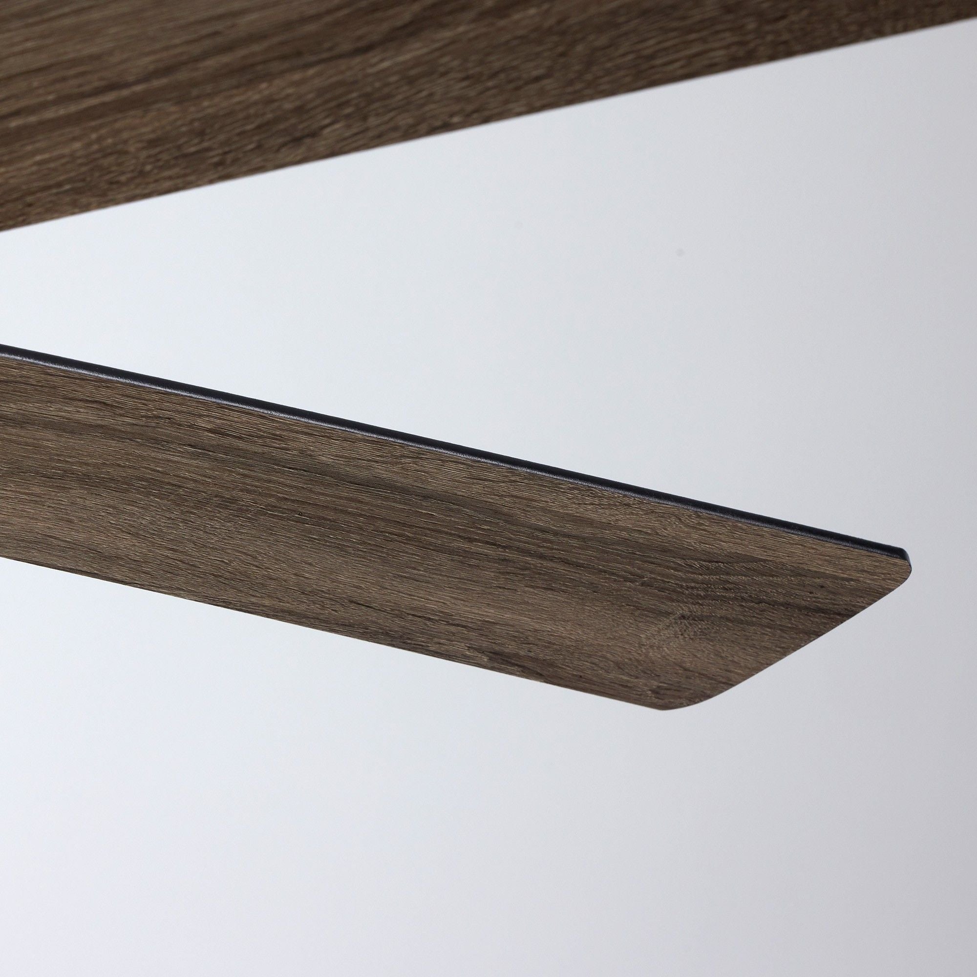 Close-up of reversible fan blade — rich wood grain texture, black edge trim, dual-tone finish, premium craftsmanship detail | Sofary Lighting