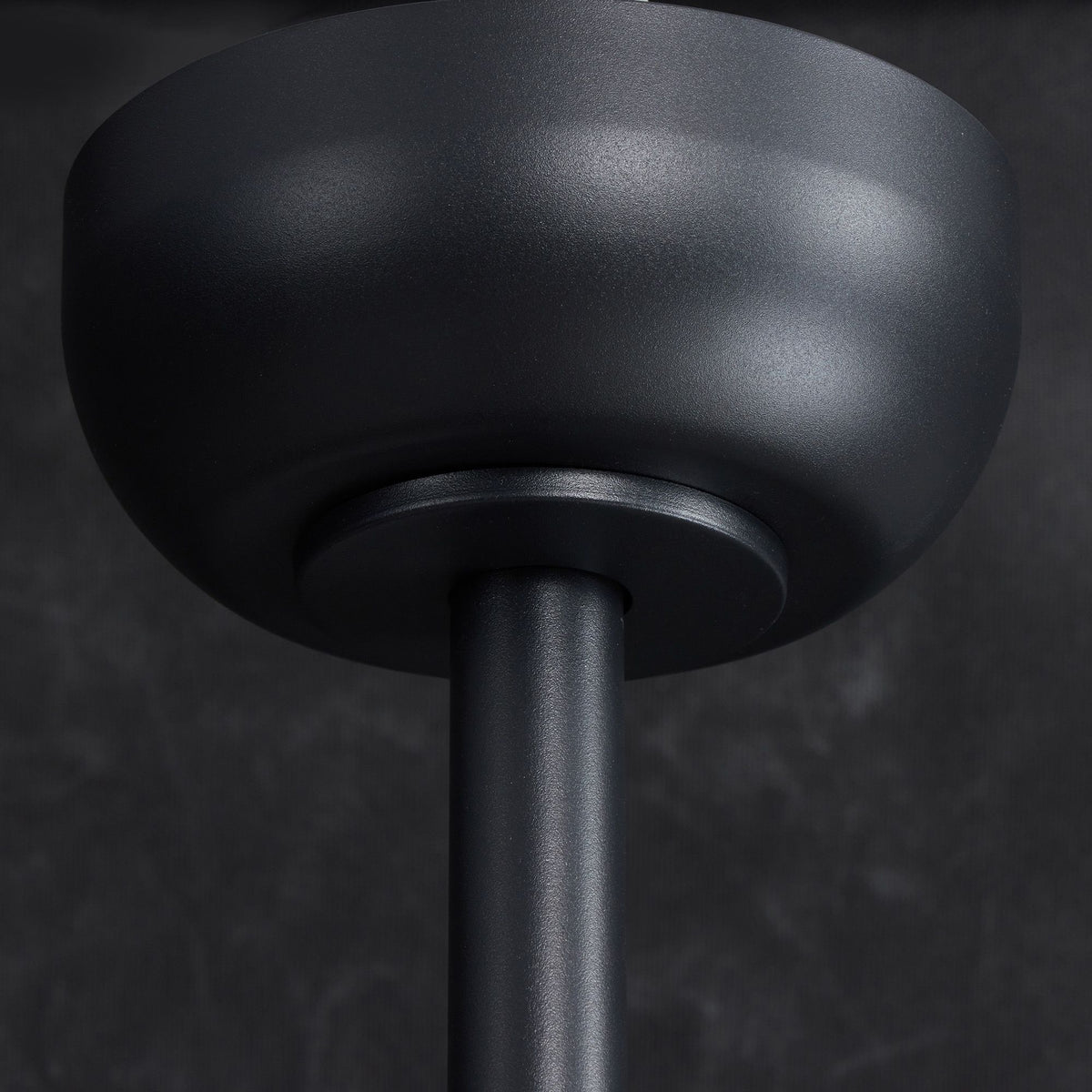 Matte black motor housing and downrod detail — smooth black finish, modern minimalist design, durable ceiling fan canopy | Sofary Lighting