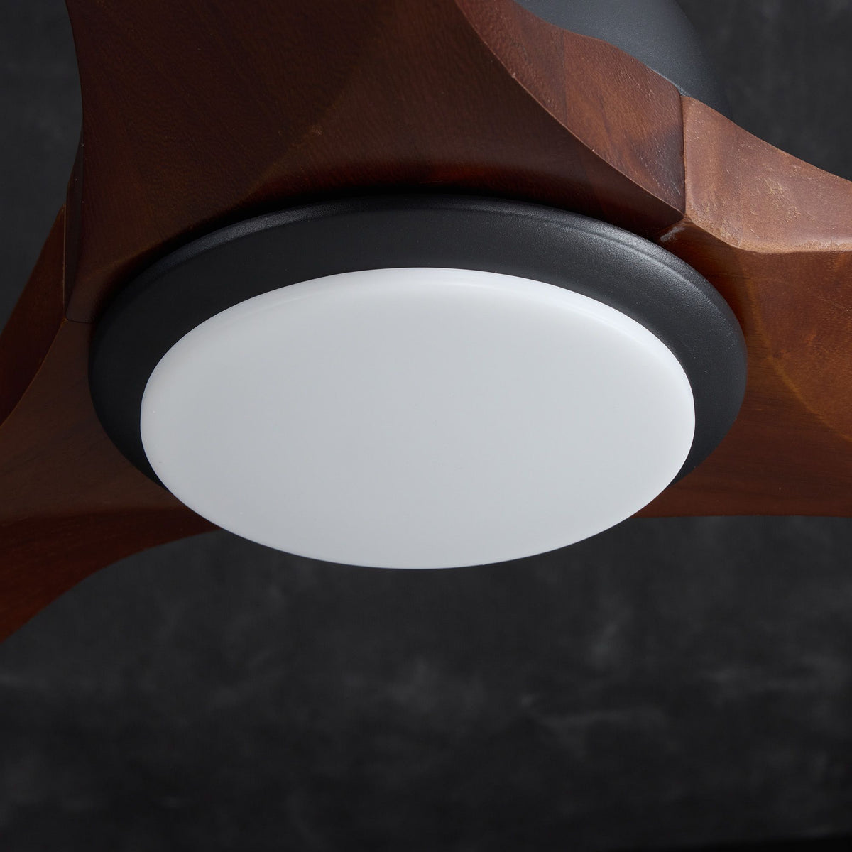 Integrated LED light close-up — white frosted cover, black trim, warm glow, energy-efficient 21W lighting for modern fan | Sofary Lighting