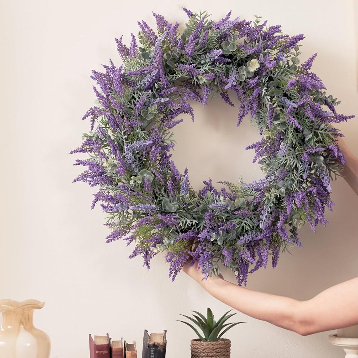 Artificial Purple Lavender Wreath for Front Door – 20" All-Season Floral Door & Wall Décor