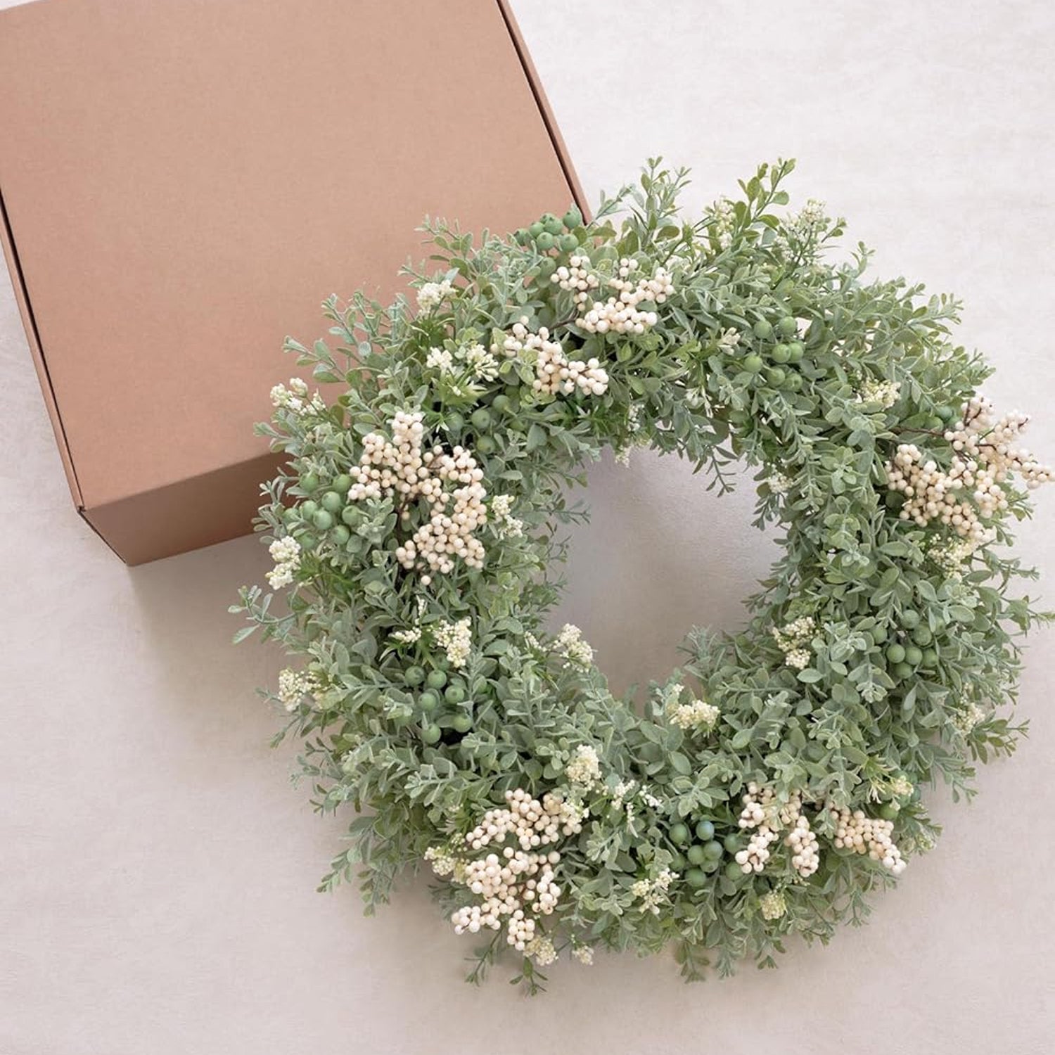 Artificial Greenery Wreath for Front Door – 20" All-Season Floral Door & Wall Décor