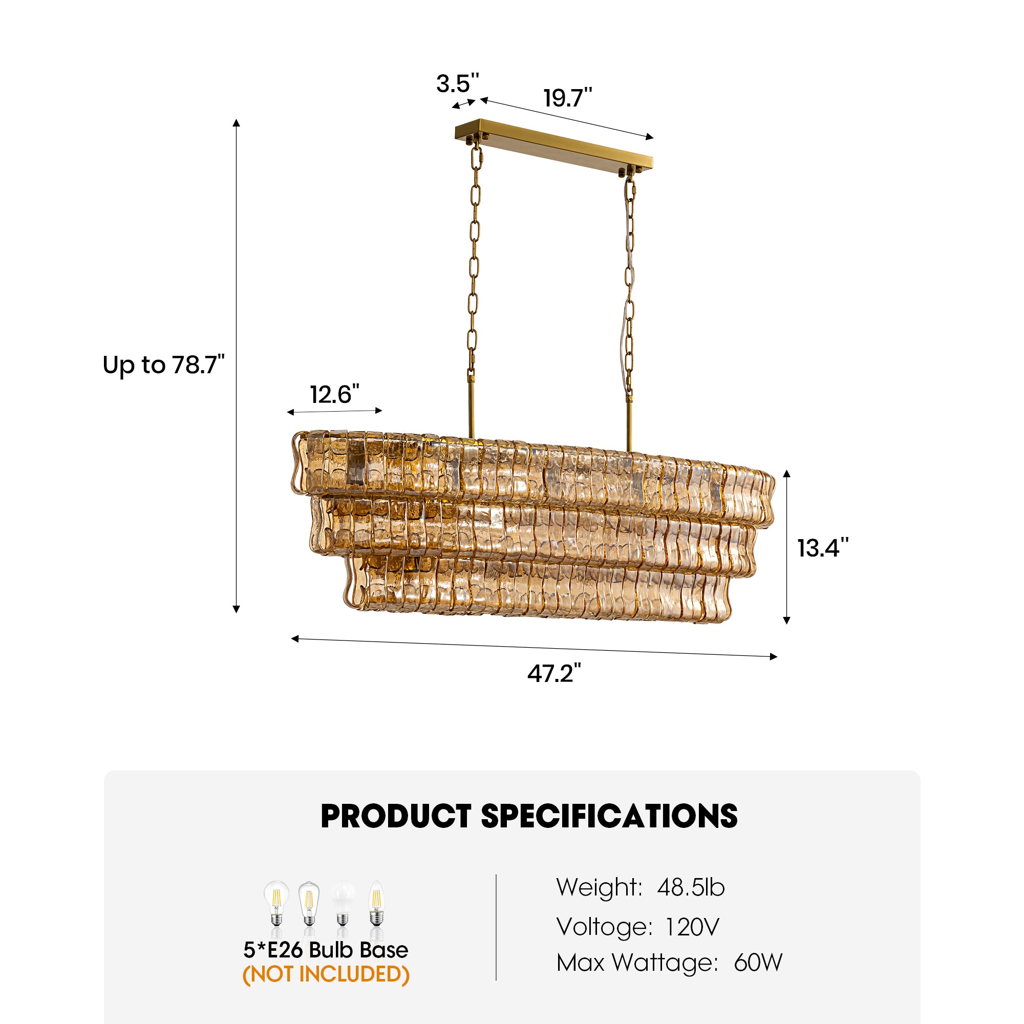 Amberra Modern Amber Glass Linear Chandelier