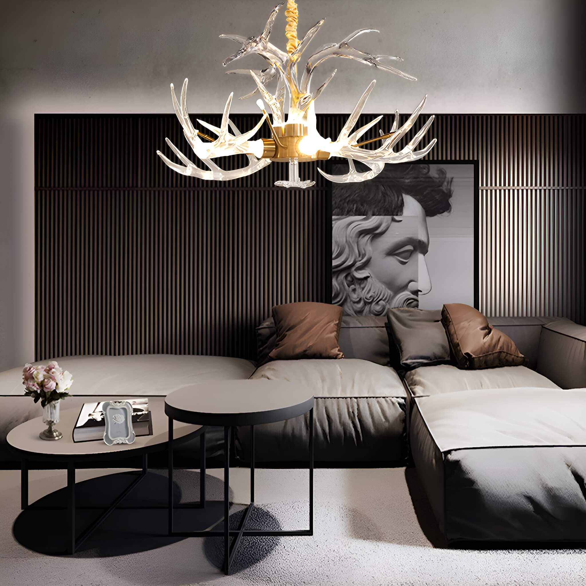 7-Light Resin Deer Horn Antler Ceiling-livingroom2 | Sofary Lighting