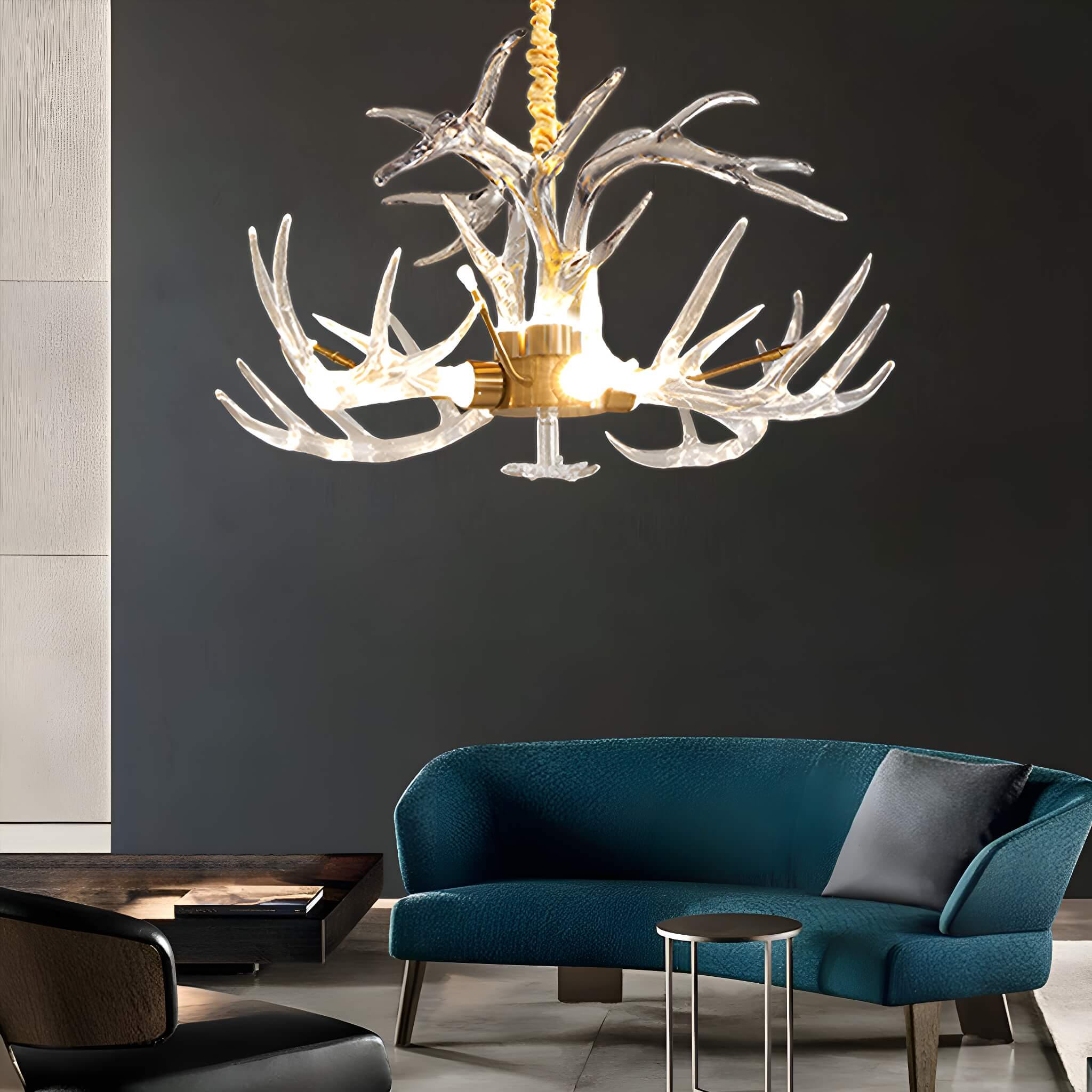 7-Light Resin Deer Horn Antler Ceiling-livingroom-3 | Sofary Lighting