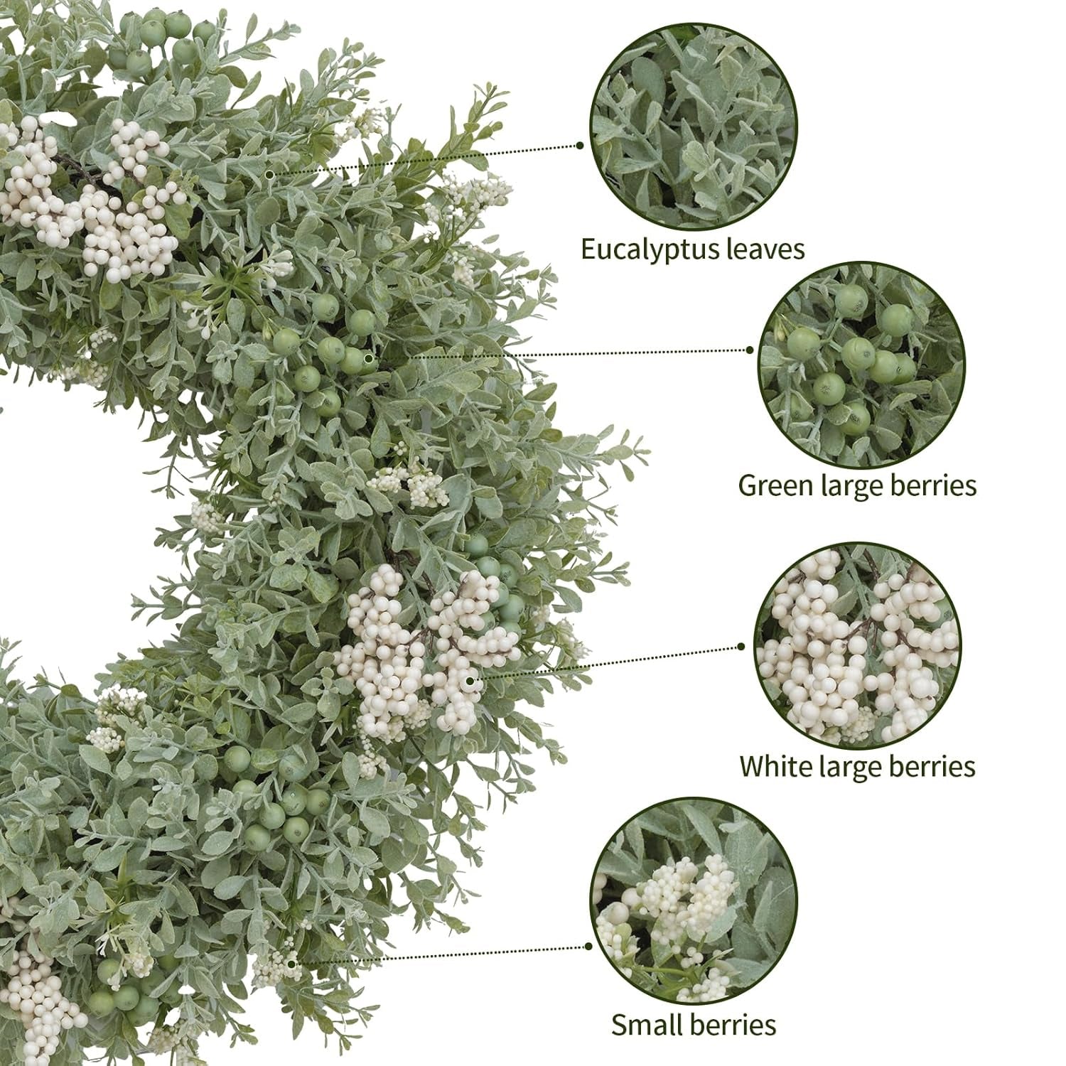 Artificial Greenery Wreath for Front Door – 20" All-Season Floral Door & Wall Décor