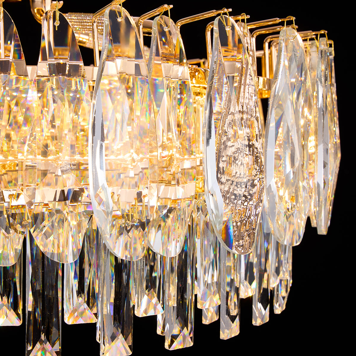 Delvienne Modern Luxury Gold Crystal Double-Tier Round Chandelier