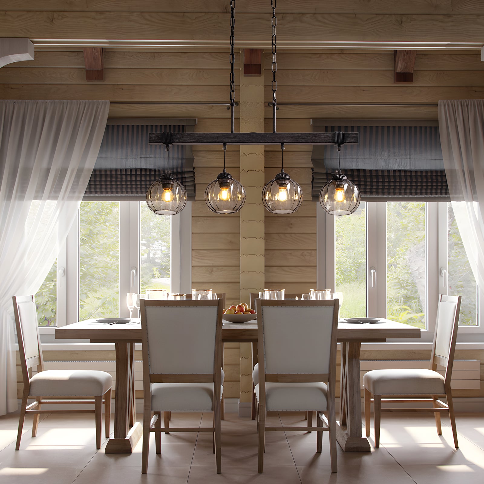 Rustora Farmhouse Dark Glass Globe Linear Island Chandelier