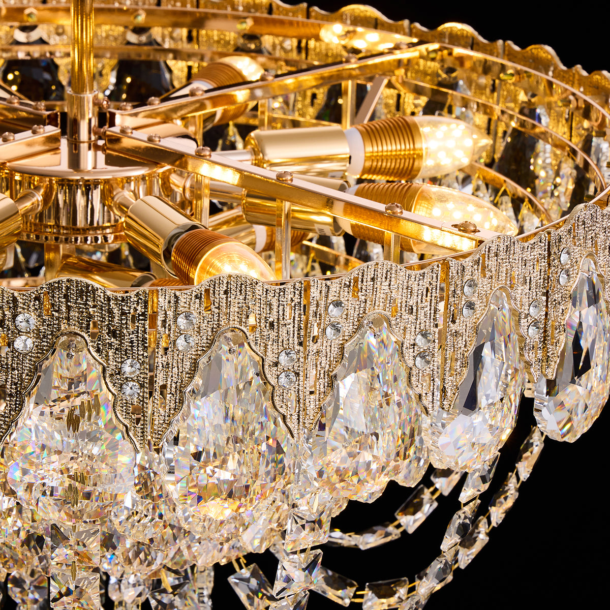 Auremont Classic Luxury Gold Crystal Cascading Round Chandelier