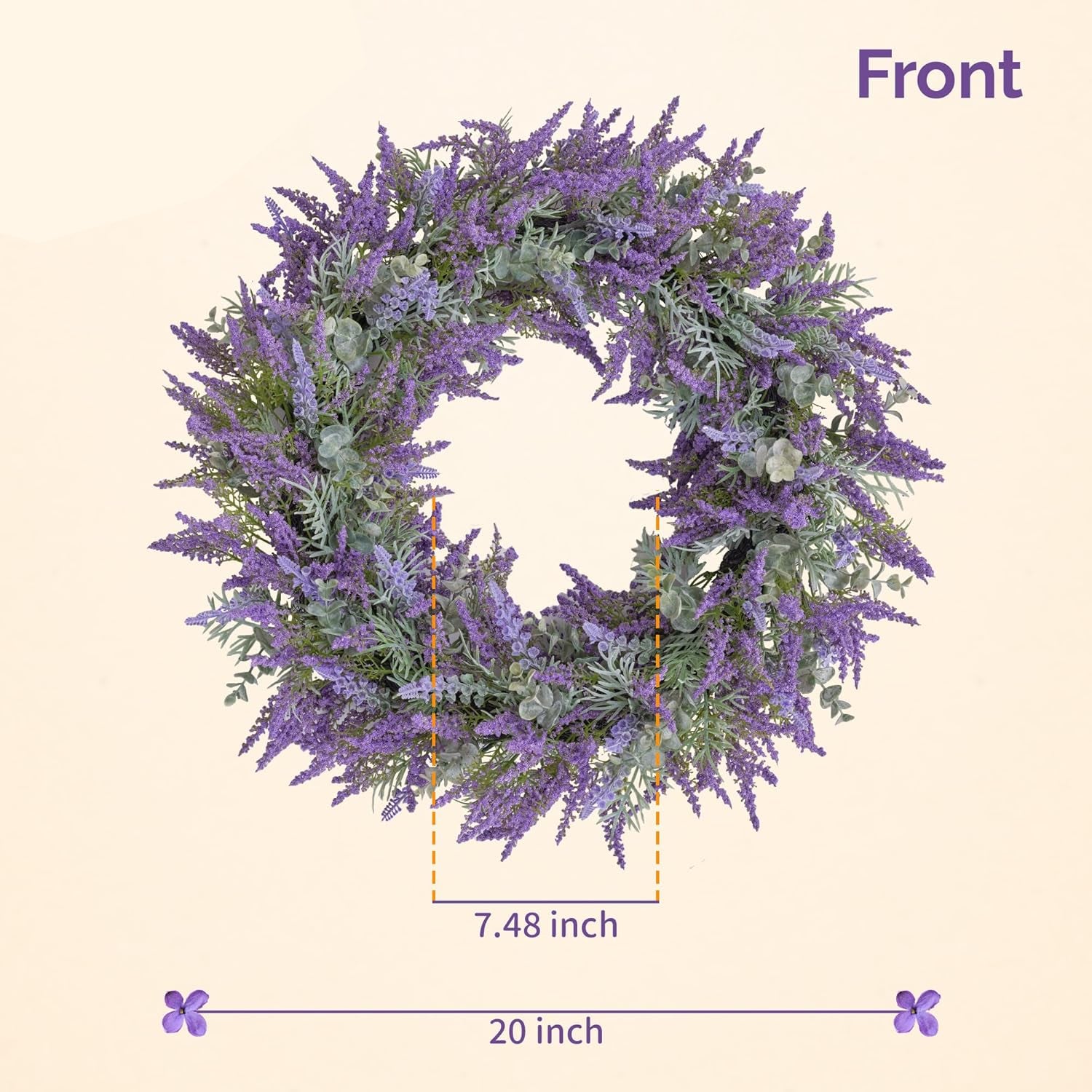 Artificial Purple Lavender Wreath for Front Door – 20" All-Season Floral Door & Wall Décor