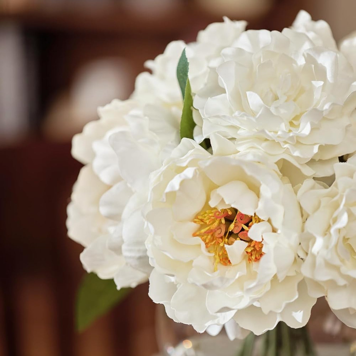 Artificial White Peonies in Glass Vase with Faux Water – Elegant Table Centerpiece