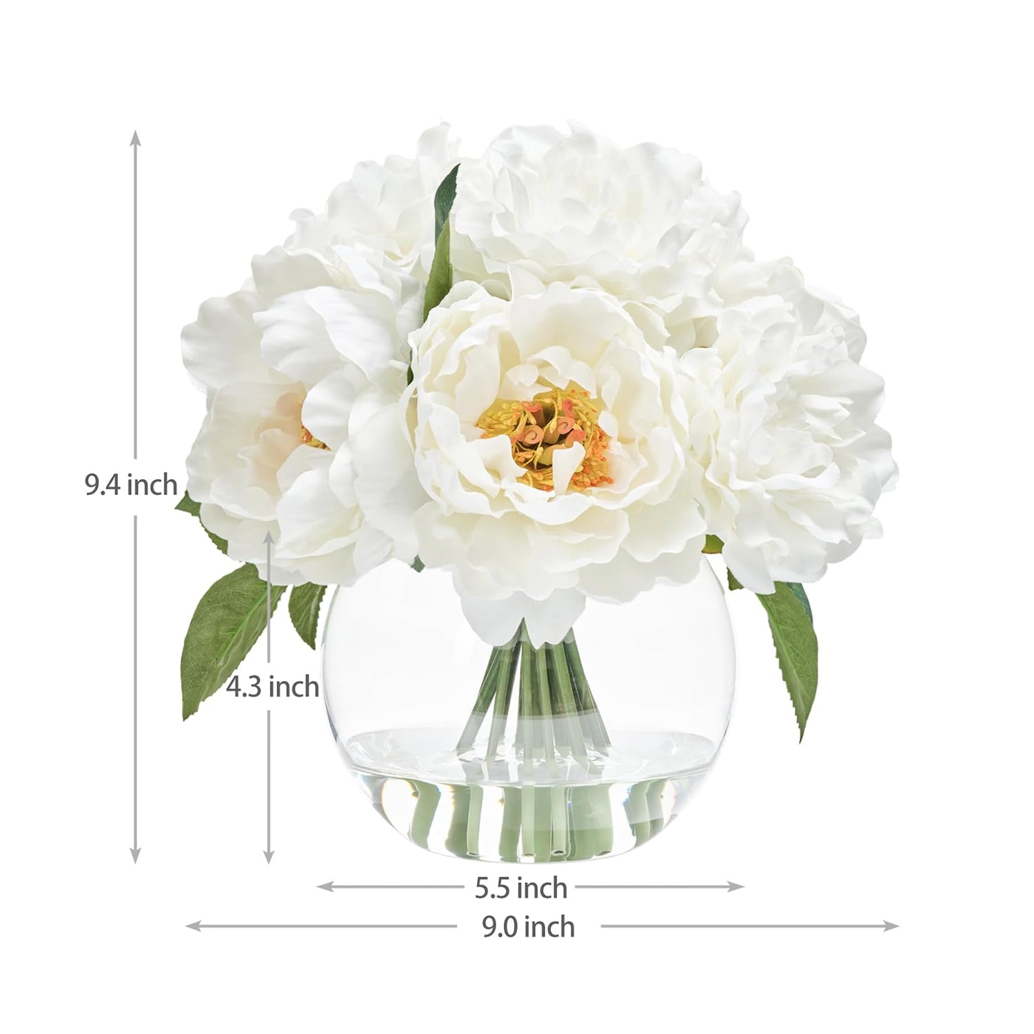 Artificial White Peonies in Glass Vase with Faux Water – Elegant Table Centerpiece