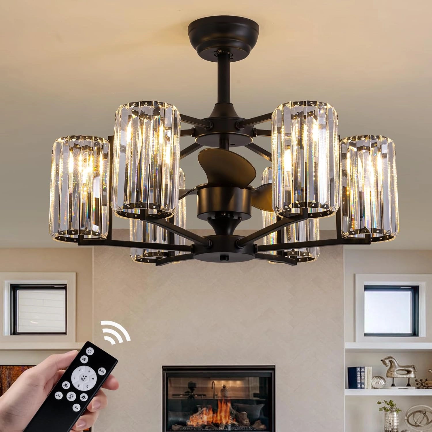 LumiBreeze 27 inch Crystal Fan Chandelier - Sofary Lighting