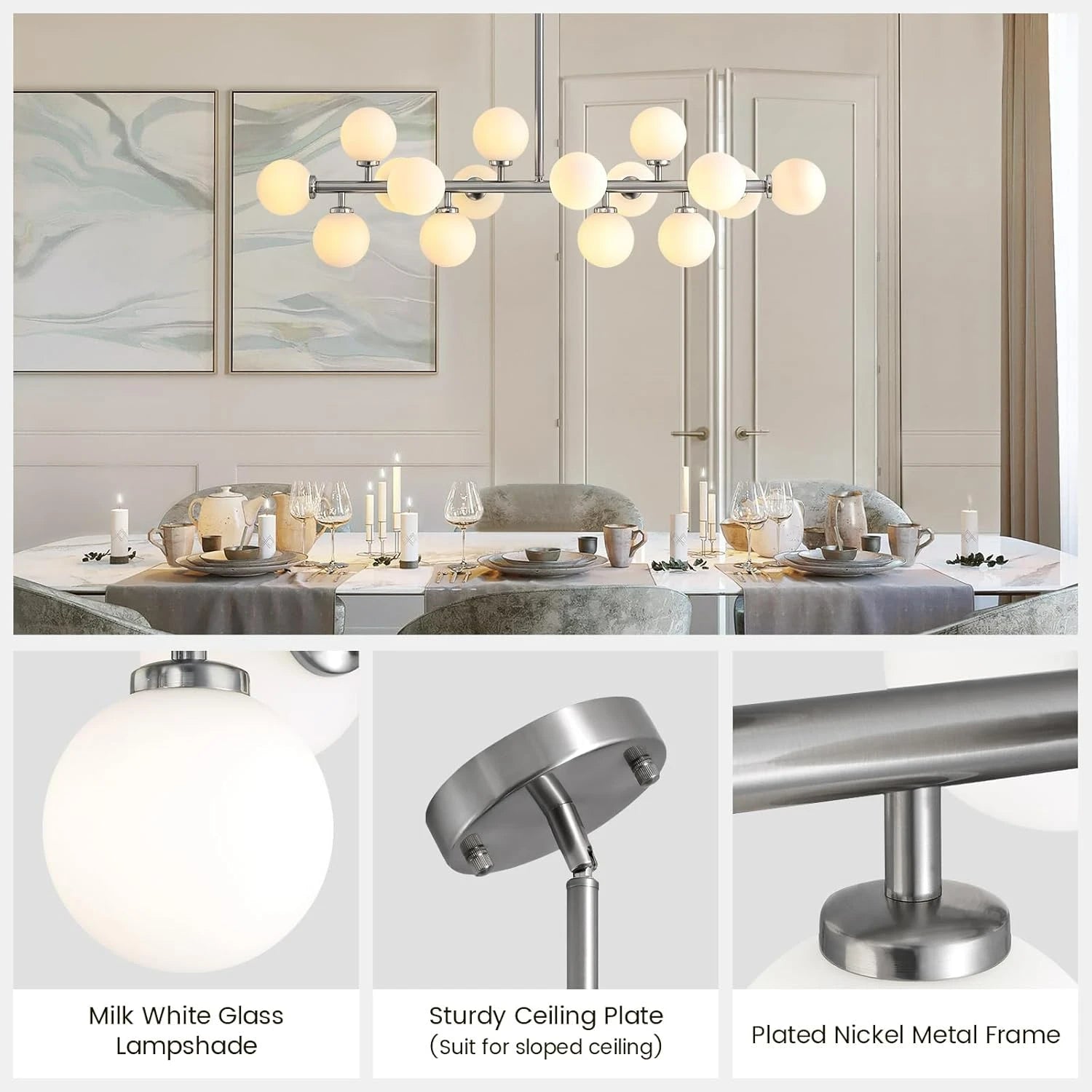 Brushed Nickel Glass Globe Sputnik Chandelier-Sofary Lighting