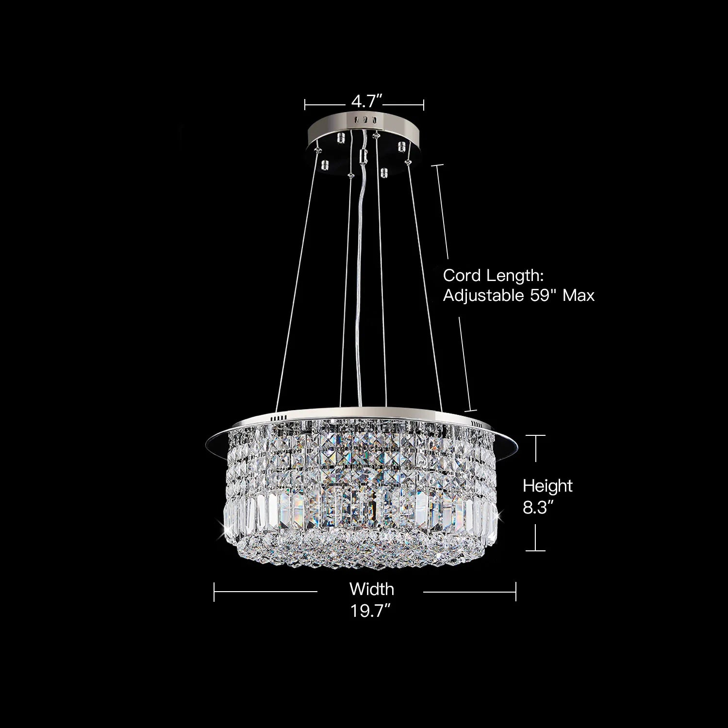 Modern Round Drum Crystal Chandelier - Dimension | Sofary